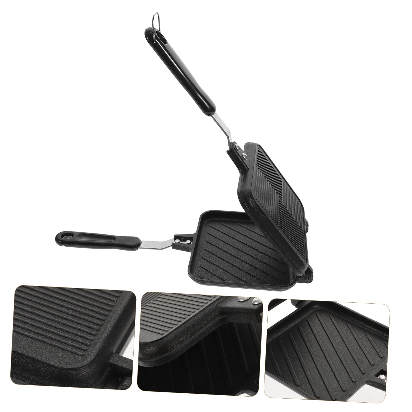 Sartén para Sándwich de Doble Cara Desmontable de Aluminio Negro