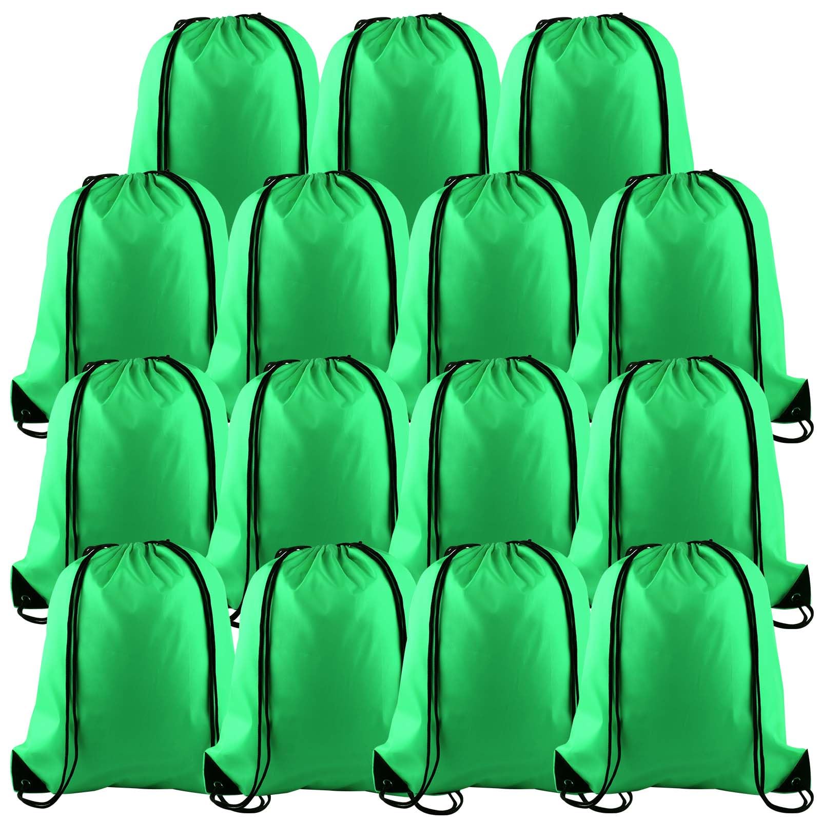 PLULON 15 Pcs Green Drawstring Bags Drawstring Backpack Bulk, String Backpack Cinch Sack Sport Gym Backpack Bags for Yoga Traveling Outdoor Sports