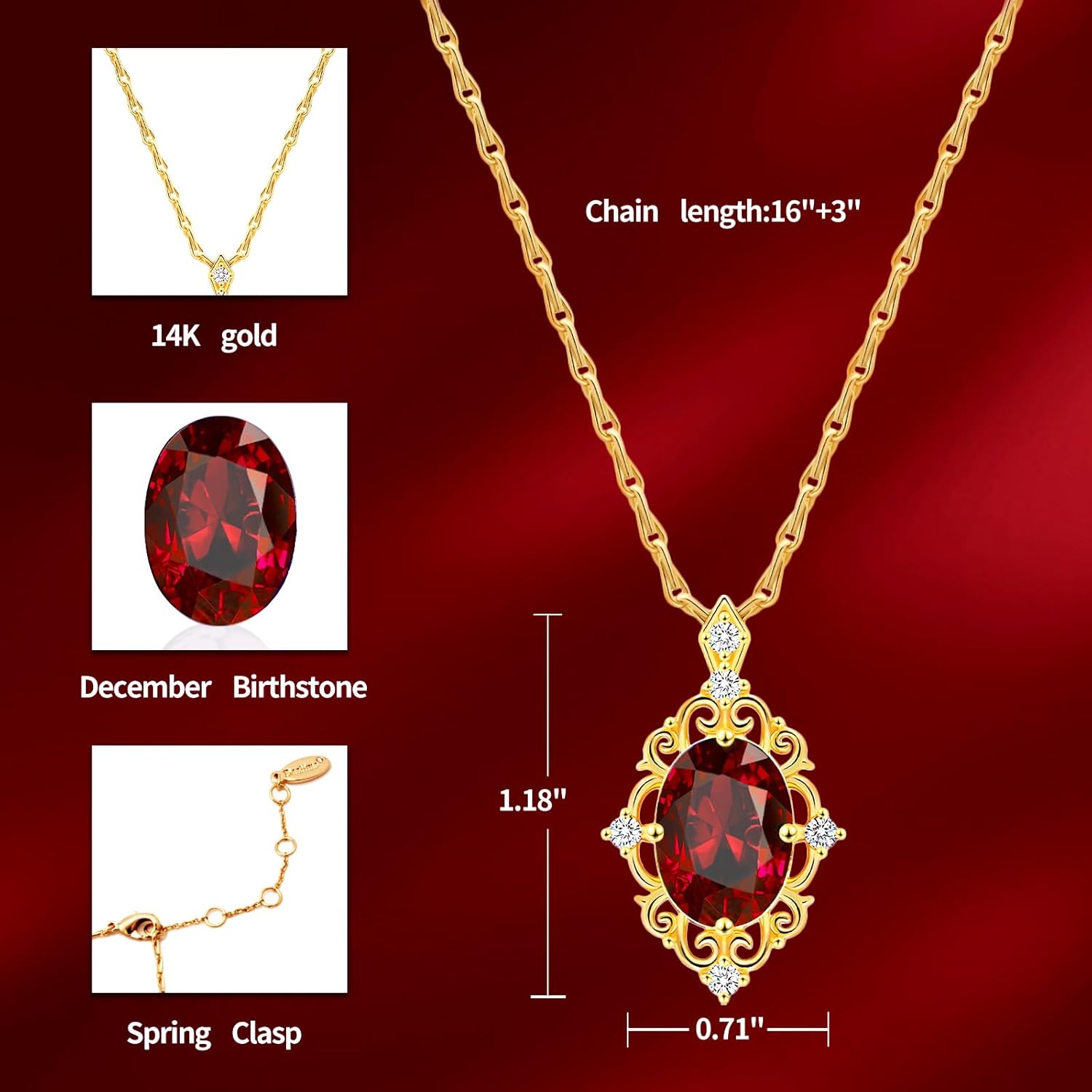 Birthstone Gold Necklace for Women,5A CZ Crystal Necklace,Delicate Handmade Vintage Gold Plated pendant necklace, Personalized Jewelry Gifts for Women - Image 5