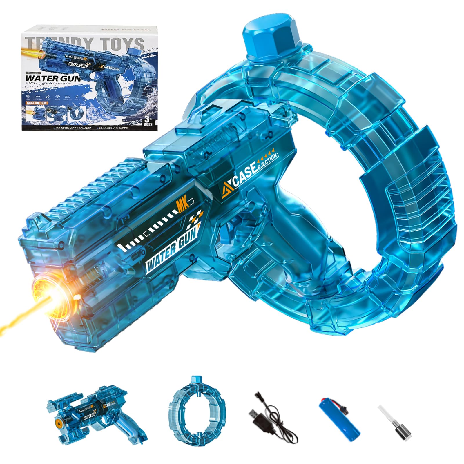 Pistola Elettrica ad Acqua per Adulti Bambini, Pistola ad Acqua Con Effetti Lampeggianti a Led, Fucile ad Acqua Automatico A Lunga Gittata per Feste, Piscina, Spiaggia (blu)