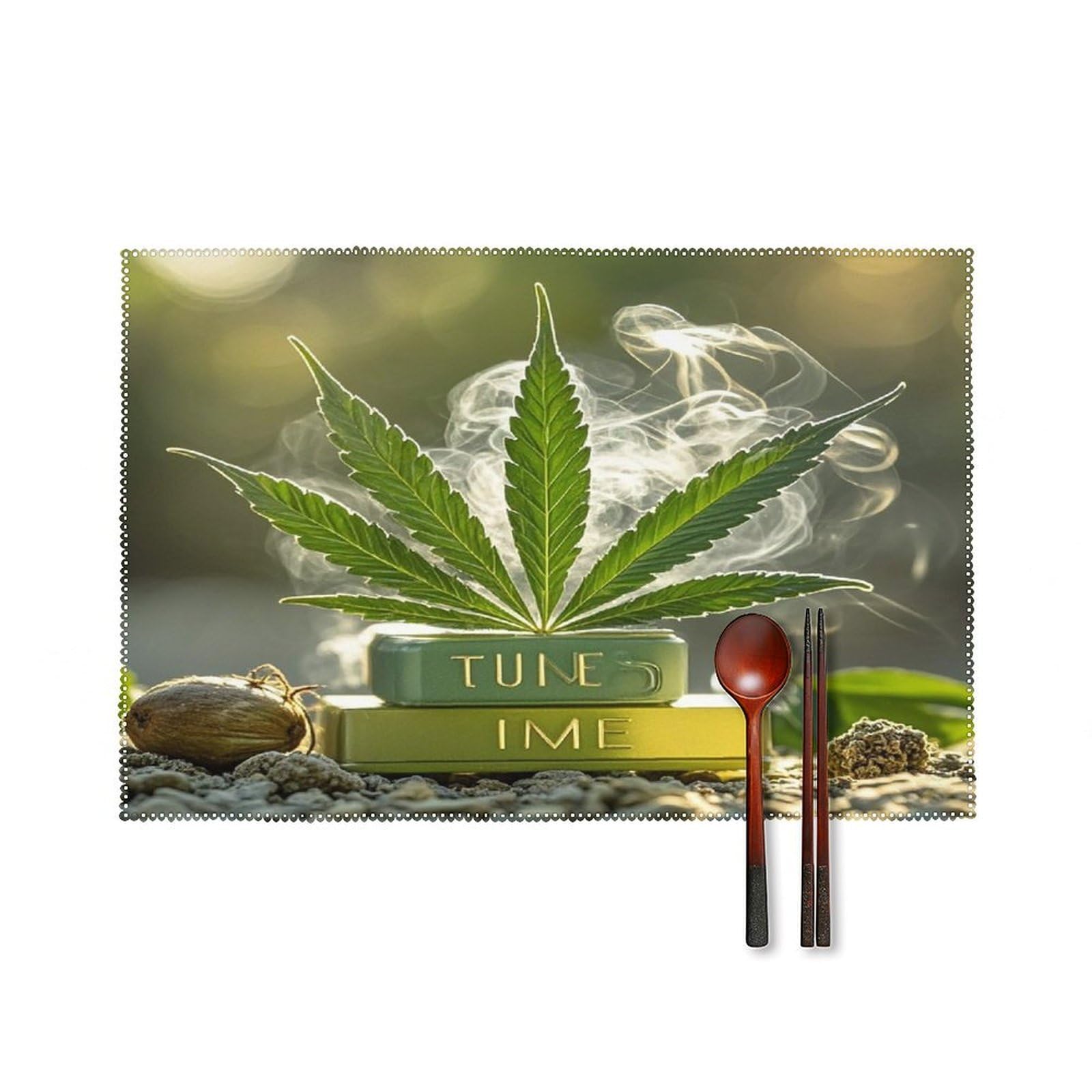 Weed Marijuana Placemats Set of 6 Heat Resistant Non-Slip Place Mats Washable Wipeable Table Mats Elegant Farmhouse Placemat for Kitchen Dining Outdoor Party Table Decor