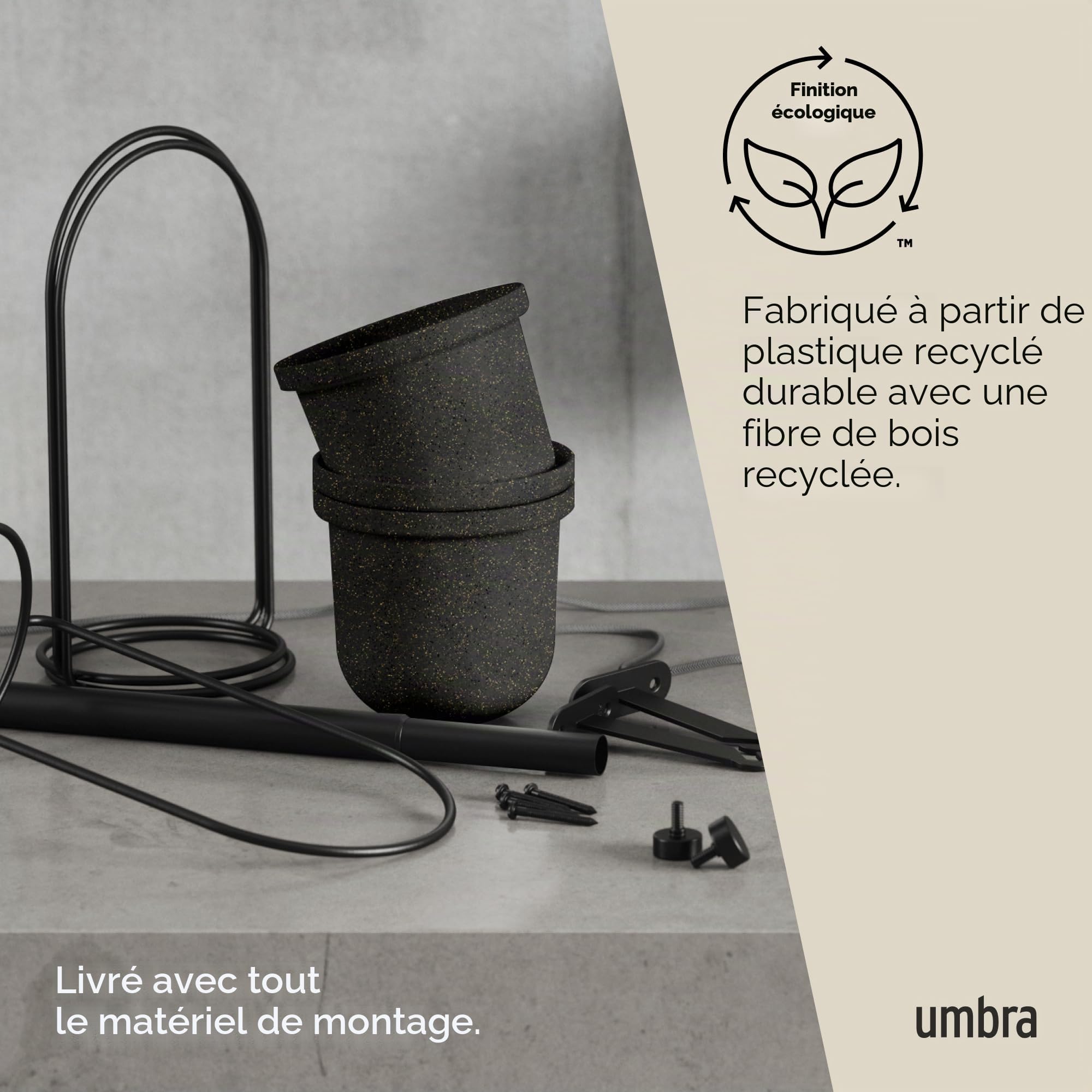 Umbra Triflora Ensemble de 5 pots suspendus, Ajustable Jardinière d'intérieure Suspendue avec Rails, Noir