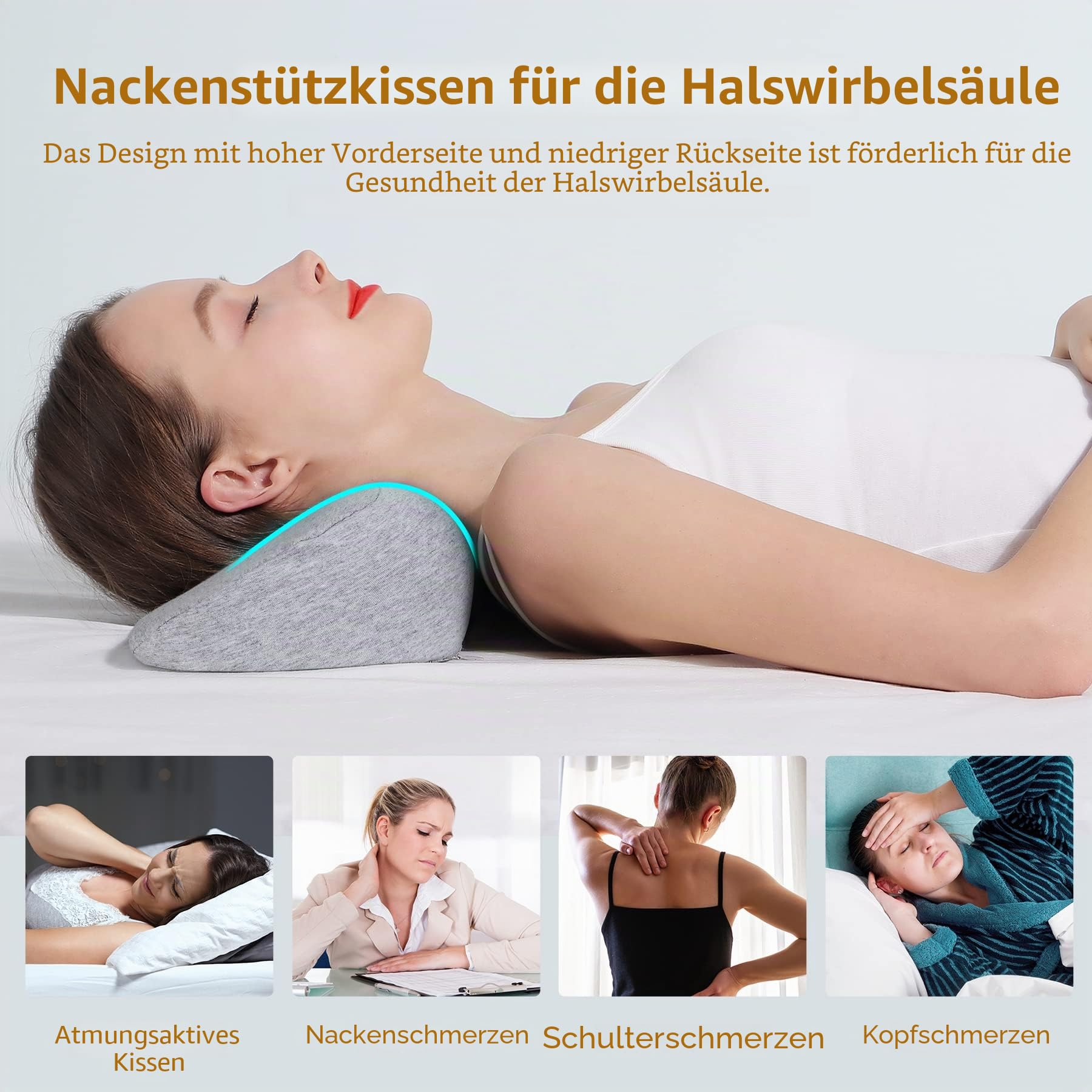 Cervical Neck Pillows for Pain Relief Sleeping, High-Density Memory Foam Neck Bolster Pillow for Stiff Pain Relief, Neck Support Pillow Neck Roll Pillow for Bed Pillow (Hellgrau)