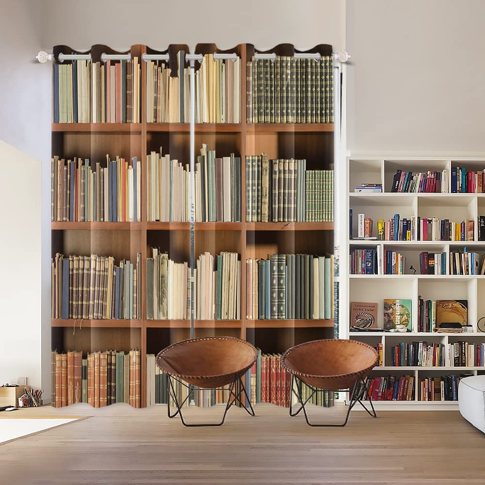 Vintage biblioteka regał na książki zaciemniające zasłony okienne do gabinetu dekoracja retro regał design zachodnie klasyczne książki tematyczne zasłony edukacyjne do klasy, 140 x 229 cm, 2 panele