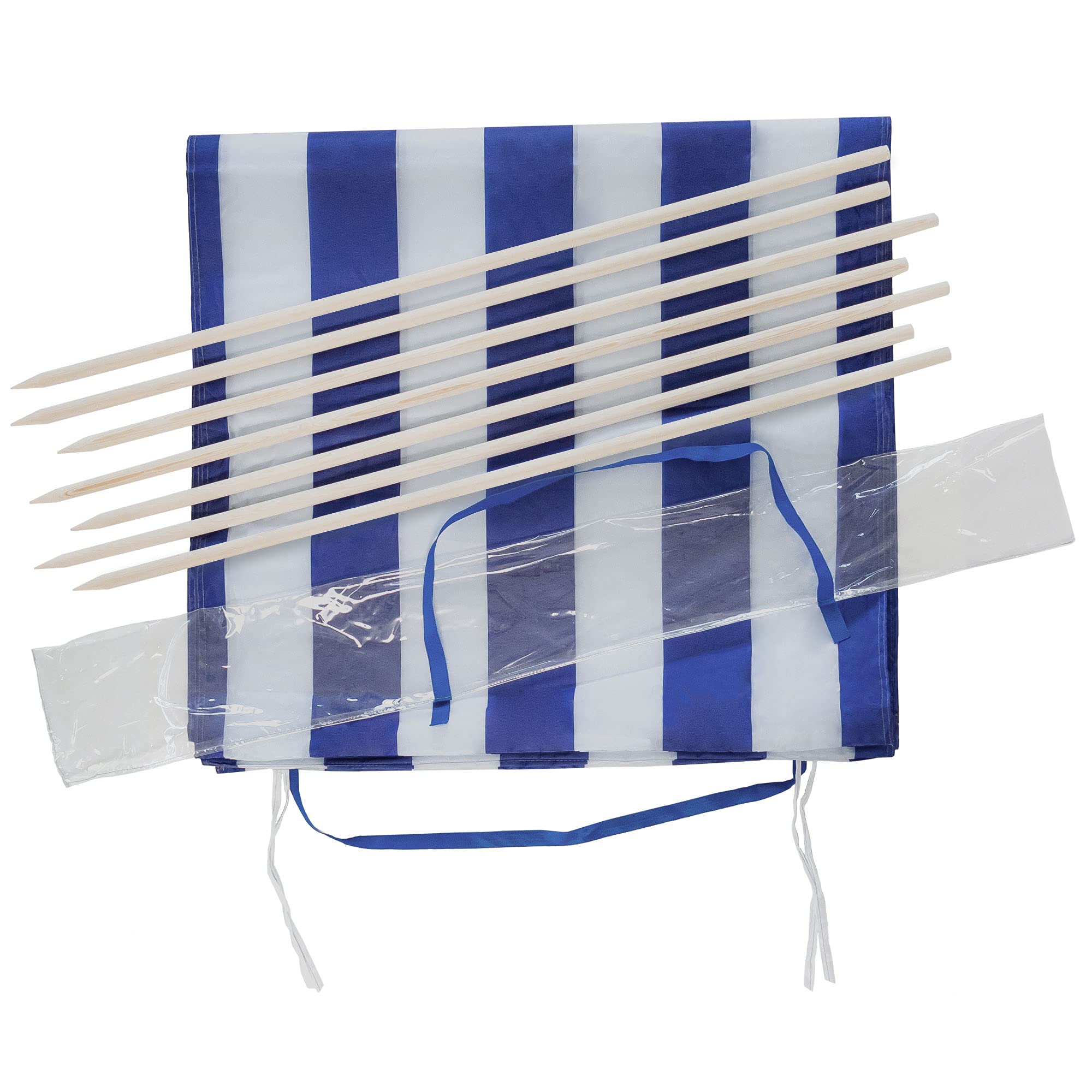 Idena - Windschutz in Blau-Weiß, mit Holzstäben, Tragegurt und Fixierungsbändern, 80 x 600 cm oder 80 x 800 cm, Sichtschutz für Strand, Camping und Garten
