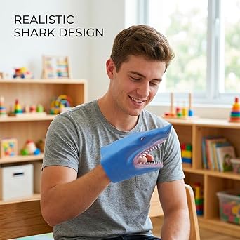 Shark Hand Puppet, Blue Shark Puppet Tool with Movable Mouth, Interactive SharkTool for Storytelling and Role Play, Soft SharkHeadPuppet for Educational Play and Creative Activities