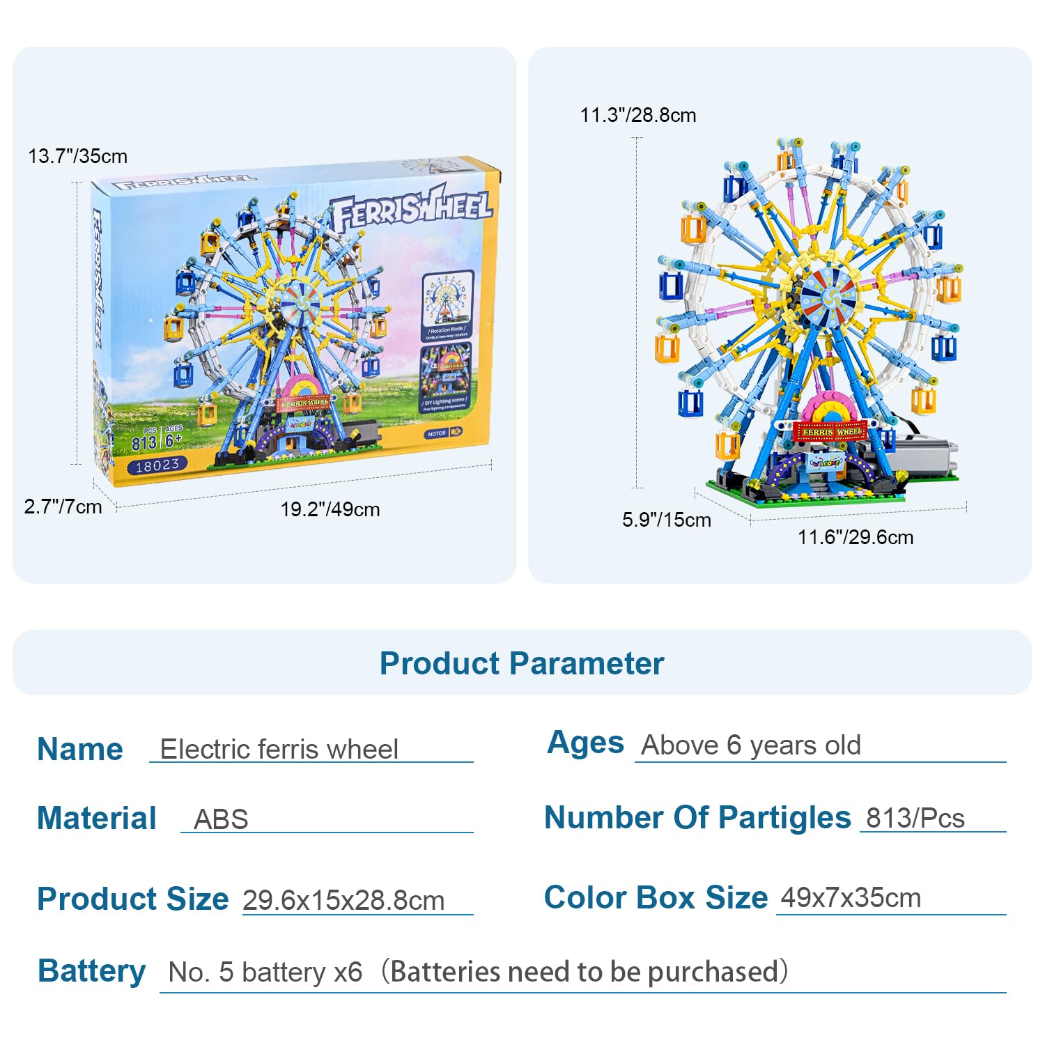 Rotating Ferris Wheel Building Blocks Set Toys with Lighting Kit, Adult Architecture Sets, Construction Toys - Image 3