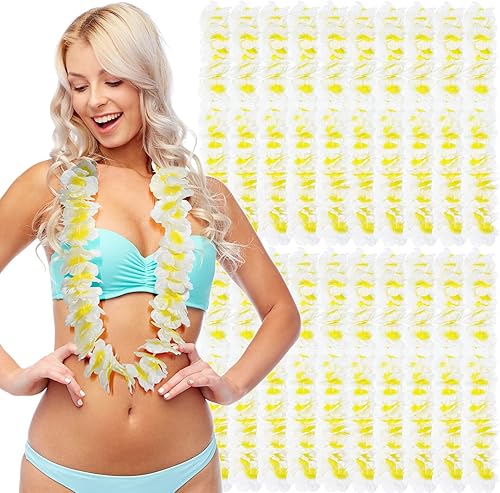 36 collares hawaianos blancos de Leis de flores de plumeria, guirnaldas tropicales de Luau Hawaii, coronas para vacaciones, boda, playa, cumpleaños,