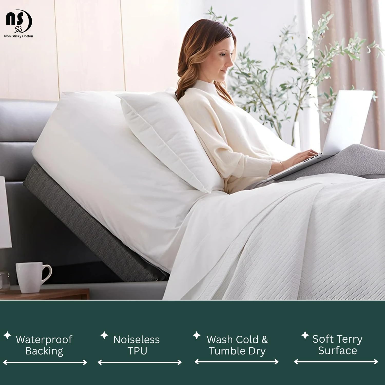 NON Sticky cotton Waterproof Top Split King Mattress Protector, 28" Flex Head Terry Cotton Fitted Cover for Sleep Number Adjustable Bed 78" x 80", Deep Pocket Fits 18", Solid White