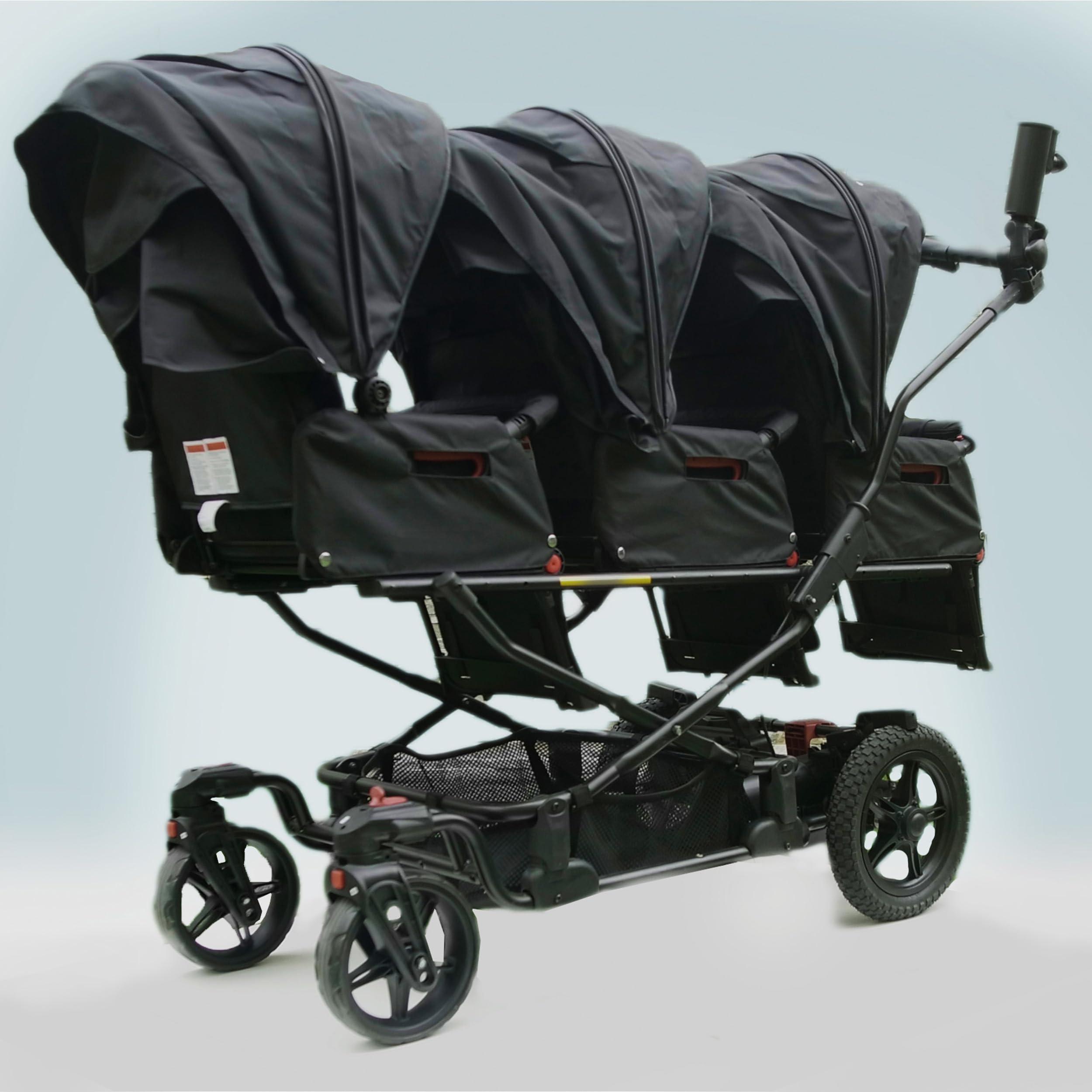 Poussette électrique pliable et modulable 2-3 places (0-4 ans) – moteur et batterie rechargeable, frein parking, écran de contrôle, sac isotherme & bracelet de sécurité