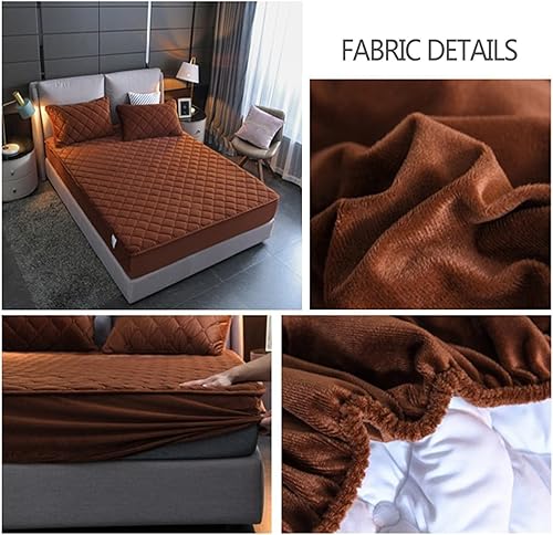 Miniatura 4 de LMXSHJI Sábana bajera acolchada de tela de terciopelo cristalino protector de colchón antideslizante banda elástica fijación individual doble (color