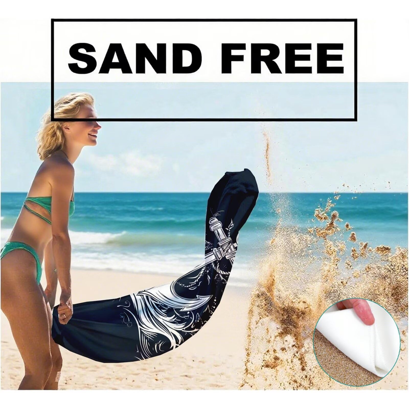 Telo Mare Microfibra, Telo Mare Grande 200x100 cm Set da 2, Antisabbia Asciugatura Rapida Assorbente Salvietta da Spiaggia Asciugamano per Palestra Piscina Viaggi Picnic, Regali Donna Ancorare Q-786