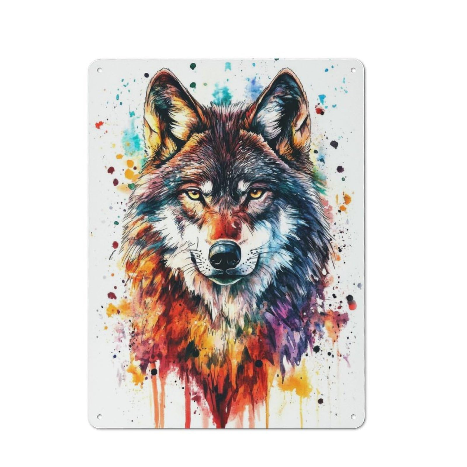 Junmoney Watercolor Wolf Portrait Retro Tin Wall Plaque 40X30cm For Home Office Or Studio, Wall Decoration For Home Offices And Studios