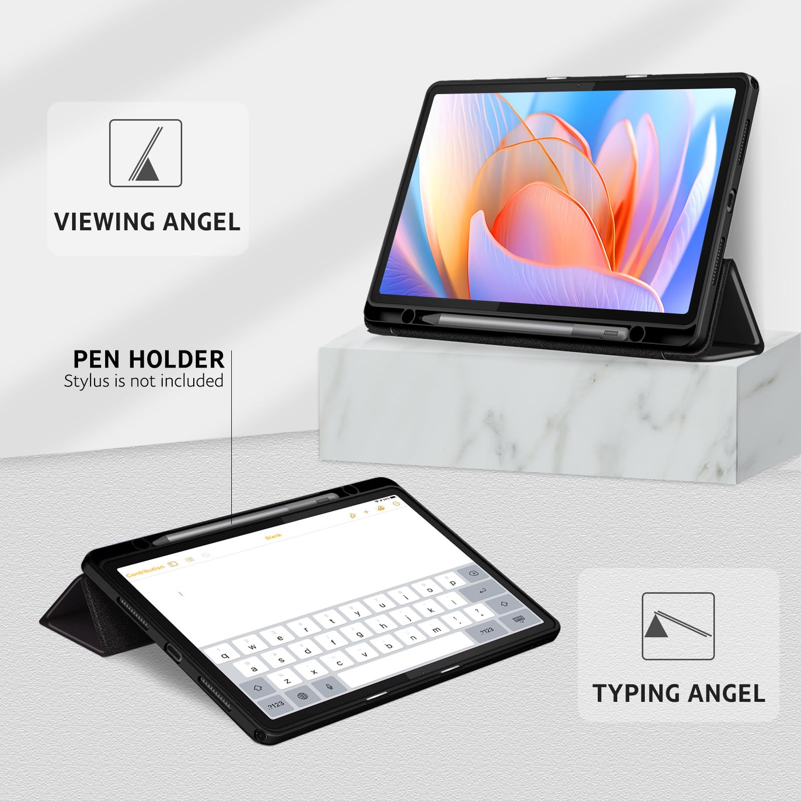 YRH per cover lenovo tab m11 con porta penna 11 pollici 2024, [Auto Wake/Sleep] Custodia in pelle per tablet Lenovo M11 [TB330FU /TB330XU] (nero)