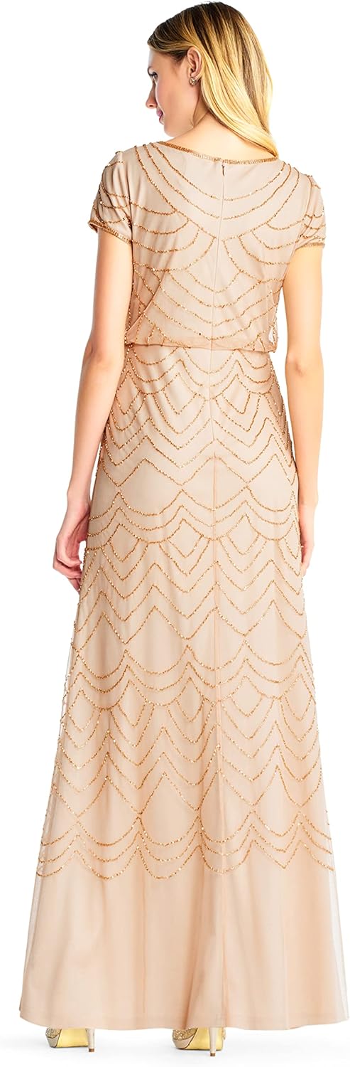 Adrianna Papell Womens Short Sleeve Blouson Beaded Gown - Image 2