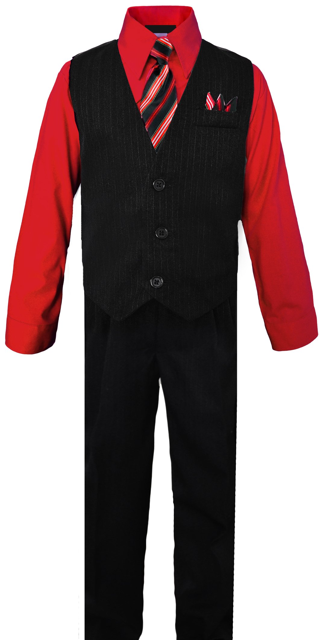Black n Bianco Boys Pinstripe Dress Suit, with Vest, Shirt, Tie and Pants Set