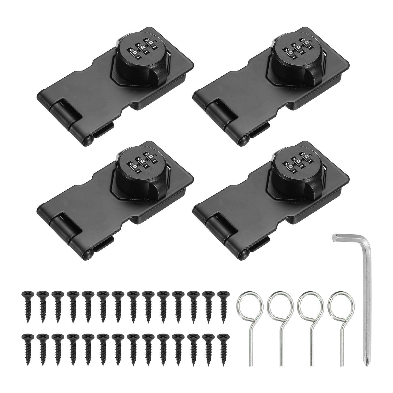 Defanex 4 Pcs Keyless Cabinet Lock with Combination Code (3.5 Inch) - 3-Digit Password Hasp Latch Lock Mechanical Password Rotary Hasp, for Drawer Closet Cupboard Fence Door, Black