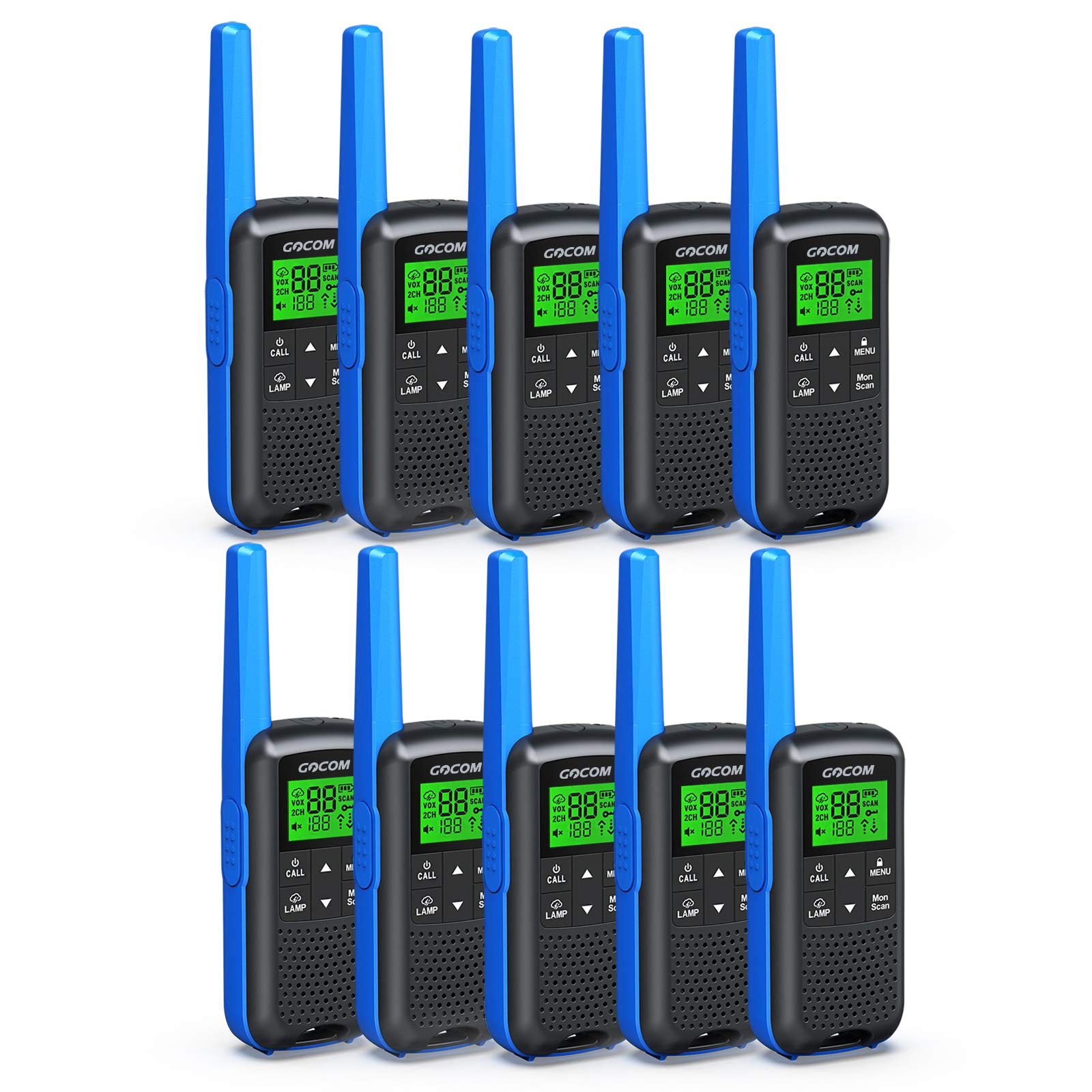 GOCOMWalkie Talkies for Adults Two Way Radios 10 Pack FRS Radios 2 Way Radios Rechargeable Hiking IPX4 Waterproof