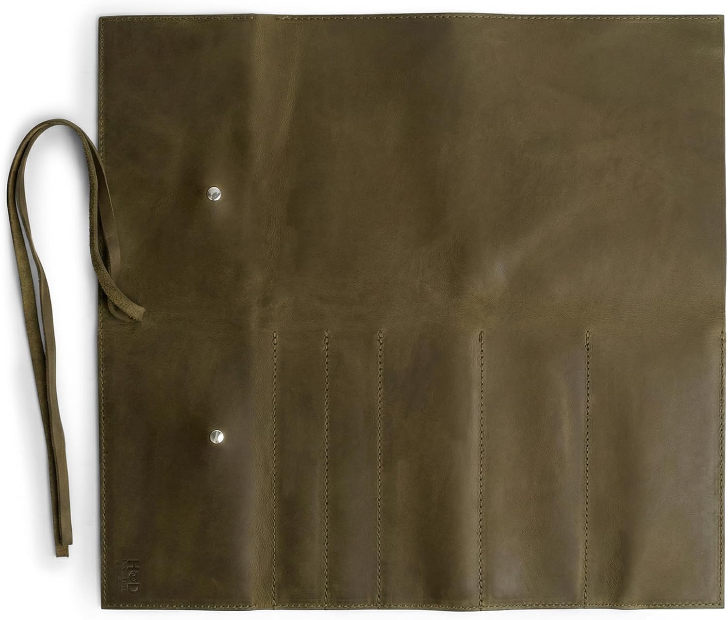 Hide & Drink, Rustic Knife Roll Case (5 Pockets), Compact Carry-On Bag for Traveling Chefs & Cooks, Kitchen Tool Storage Organizer, Full Grain Leather, Handmade, Dark Jade