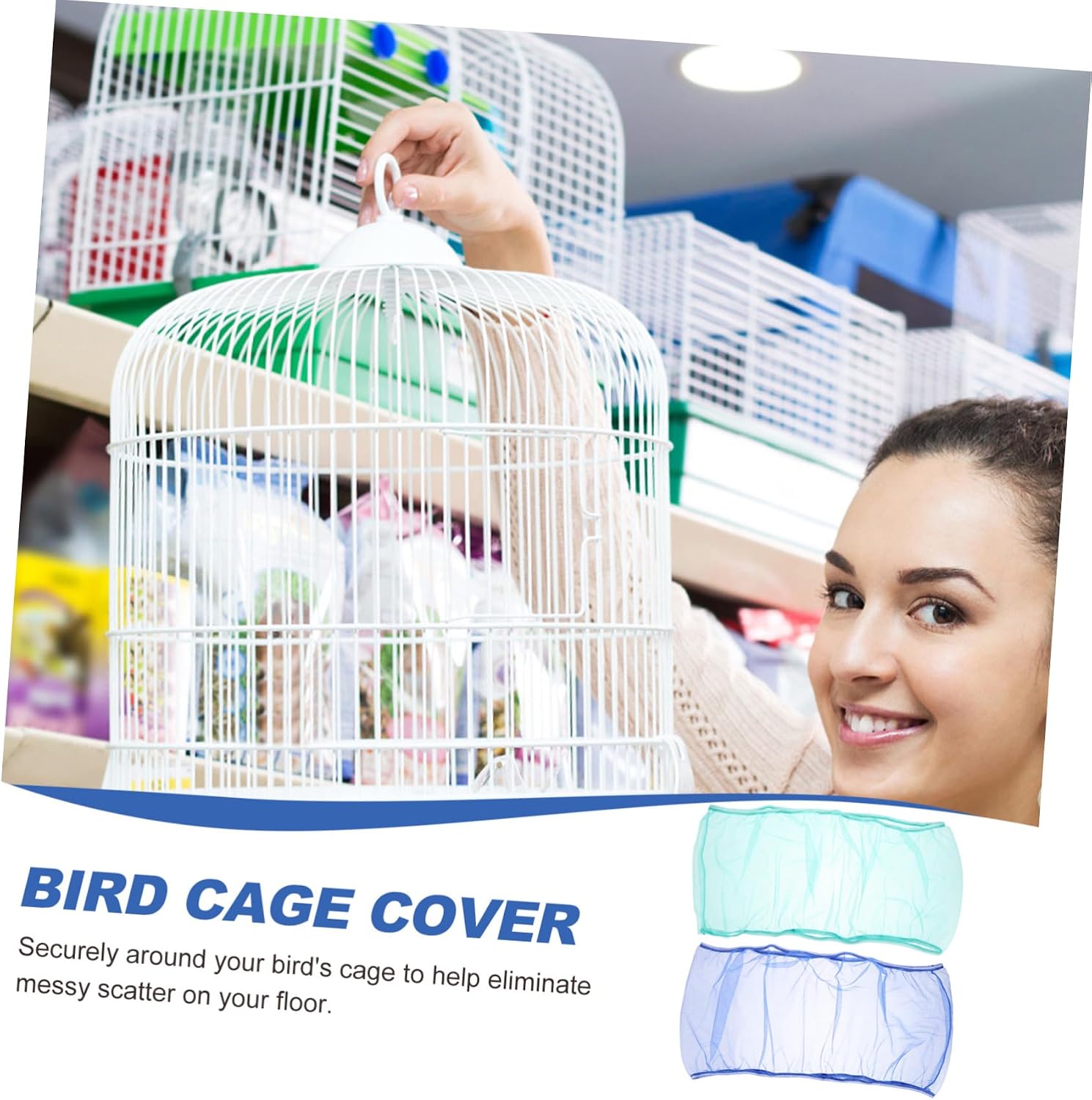 2pcs Birdcage Net Cover for Parakeet Parrot Cages Airy Mesh Easy to Clean Change Fits Height Circumference for Tidy Bird Environment