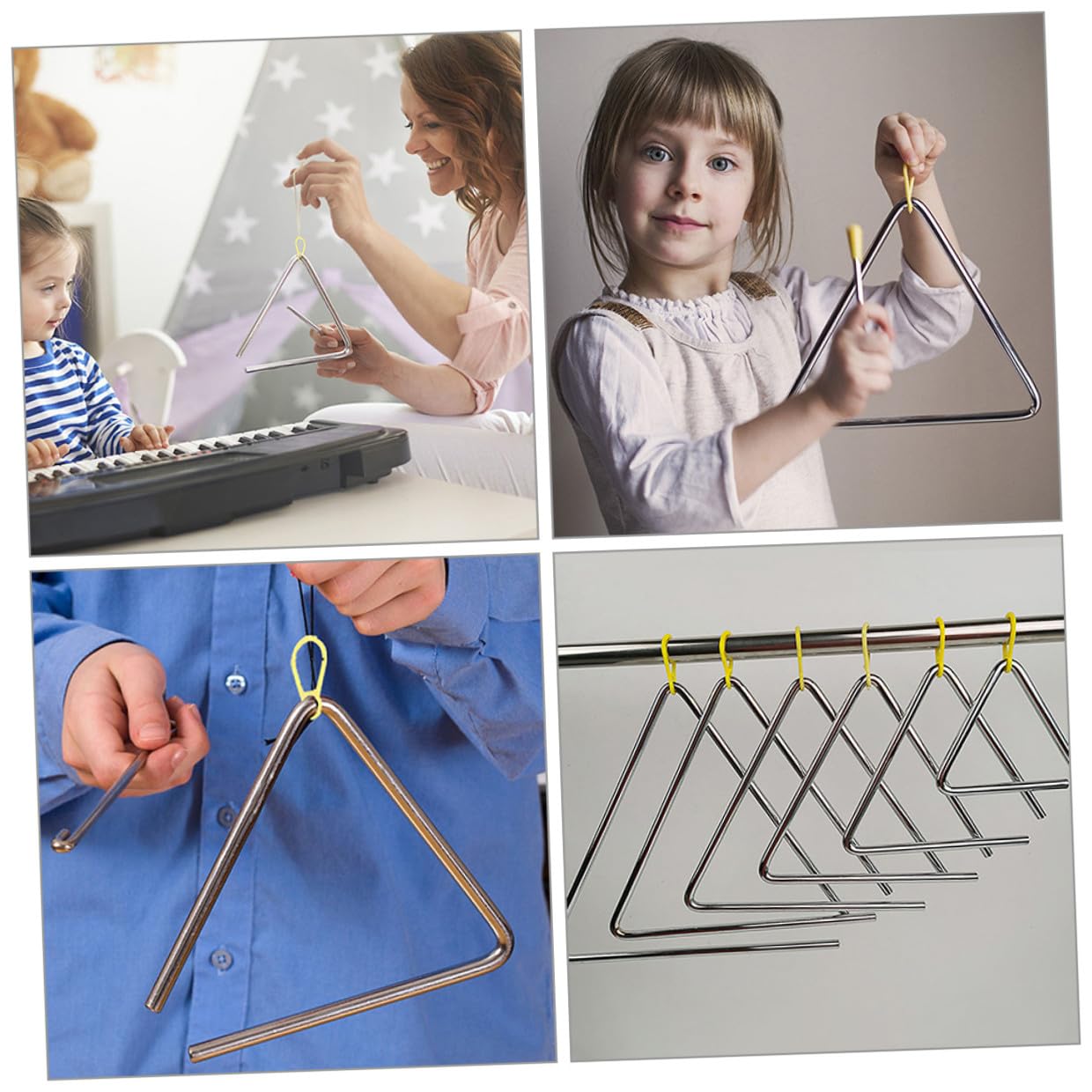 Triangolo Musicale in Ferro 5 Set con Bacchette per Bambini | Argento, Design Semplice e Lavorazione Fine, Leggero e Pratico, Back To School Party