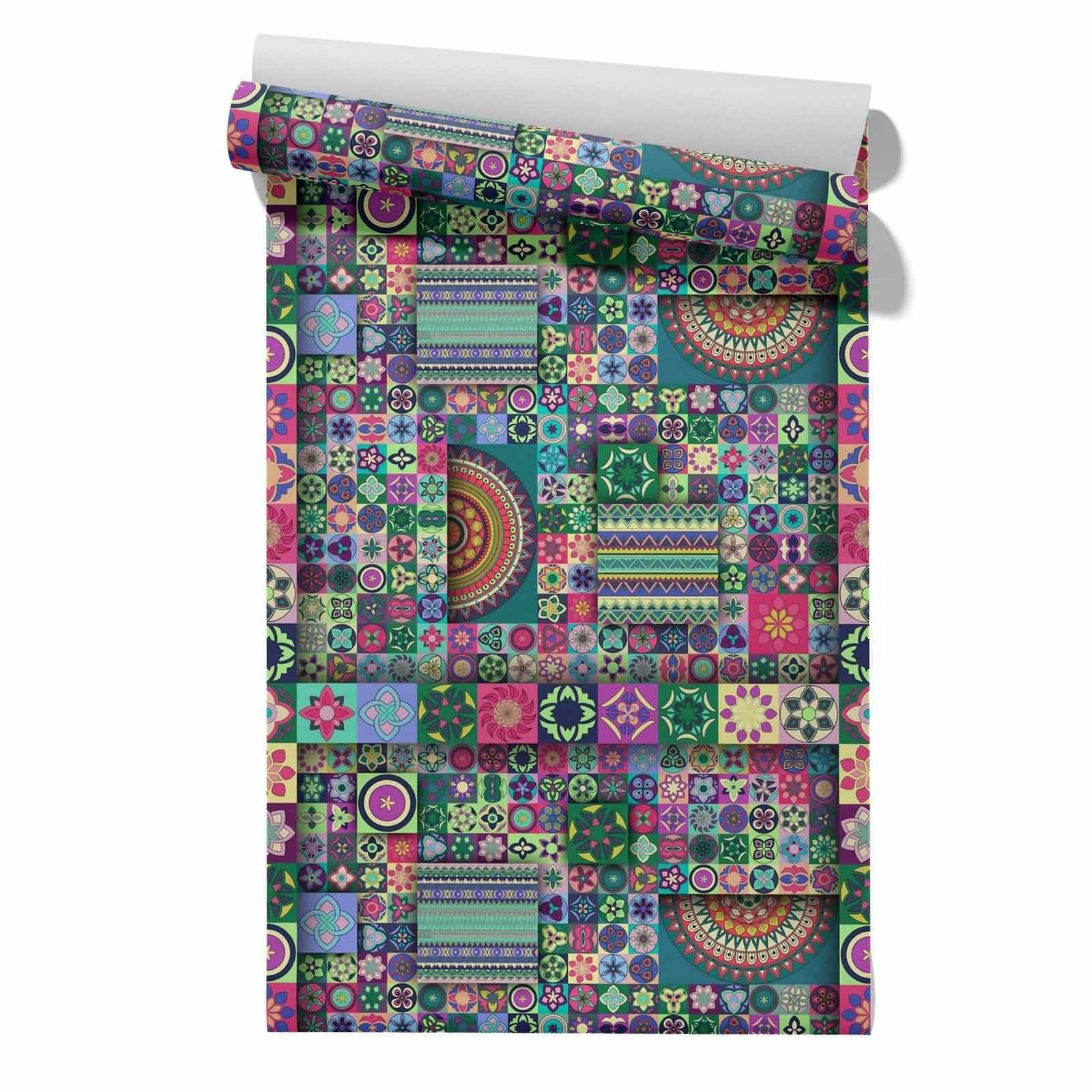 CEVAN Vintage Floral Wallpaper Anti Slip Drawer Liner Roll Mandala Ethnic Retro Bedroom Women for Peel Stick Vinyl Wrap Home Furniture 45x300cm
