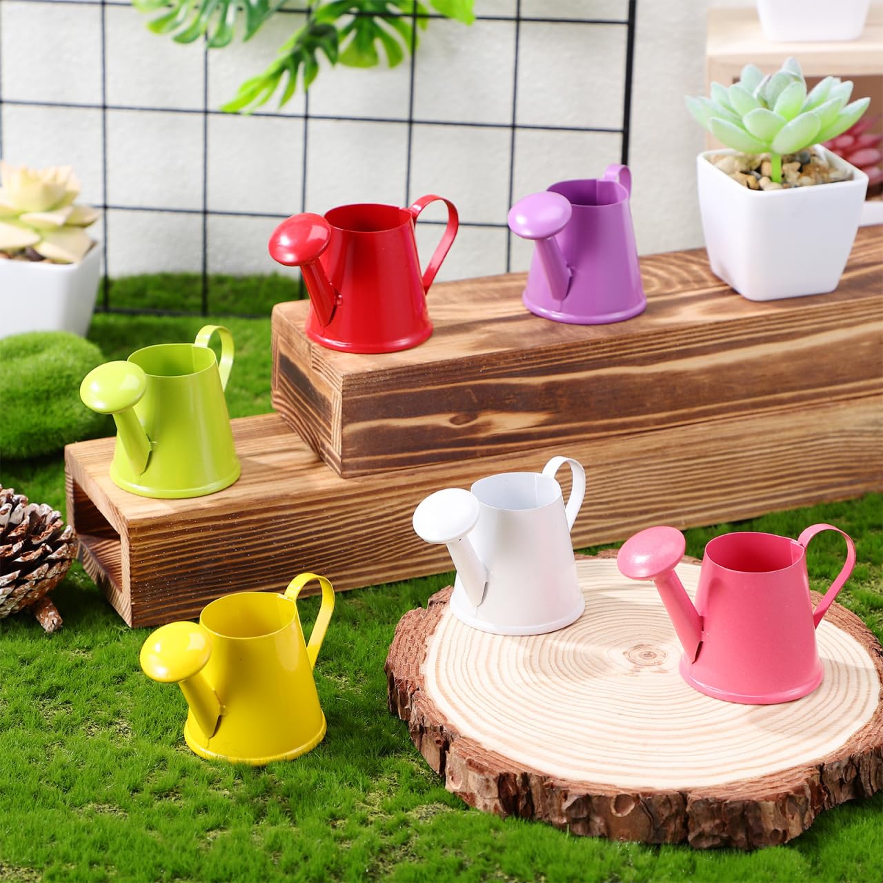 Didiseaon Mini annaffiatoio per bambini: 6 pezzi, piccolo annaffiatoio per bambini, in metallo, per bambini, decorazione per il giardinaggio, può essere versato