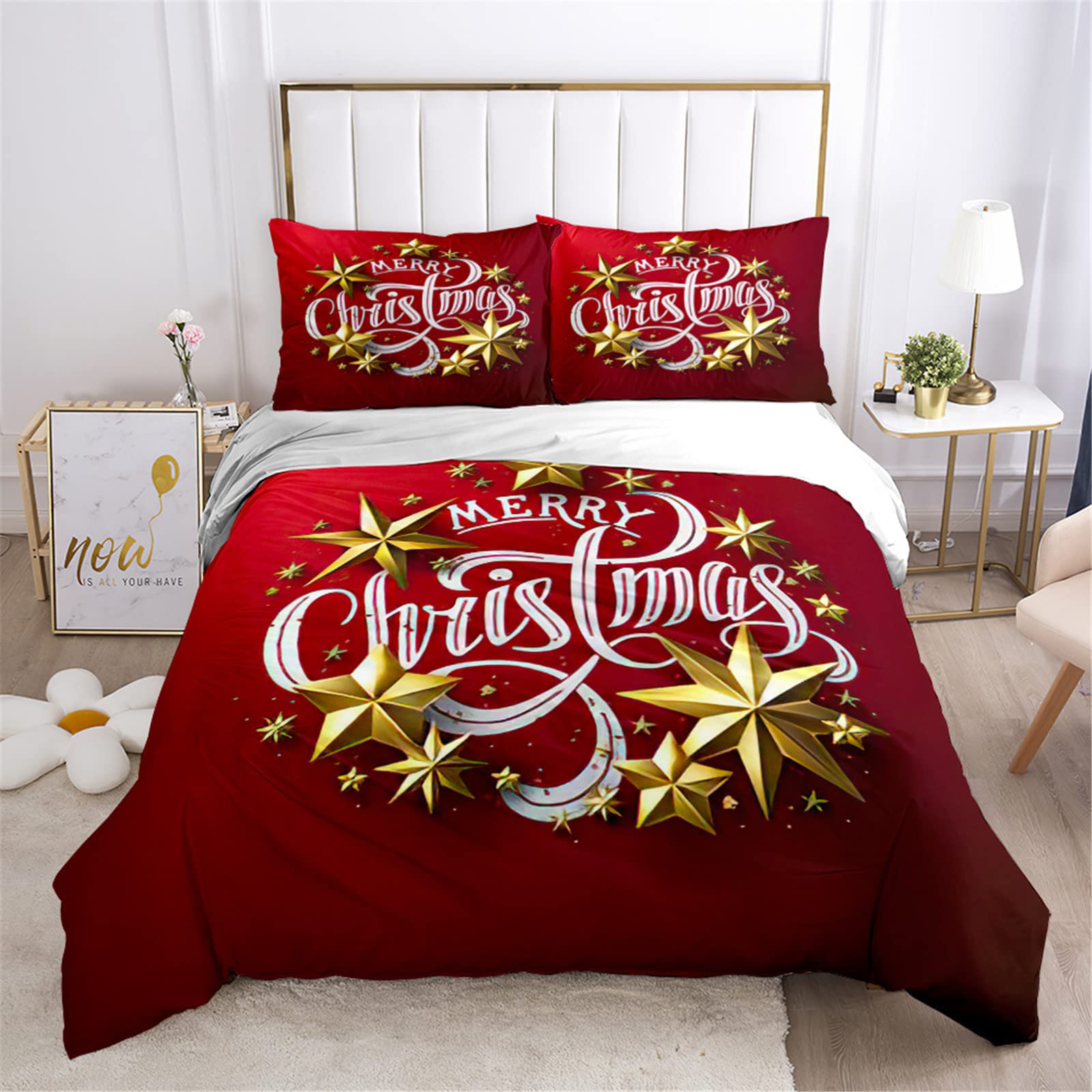 Meiju-Shop Men's Golden Glowing Meiju Duvet Cover Set 3 Piece For Single Double Super King Size Bed, 3D Christmas Printed Bedding Set Microfibre Bed Set With Quilt Case And Pillowcases 50X75cm (,200X200cm)