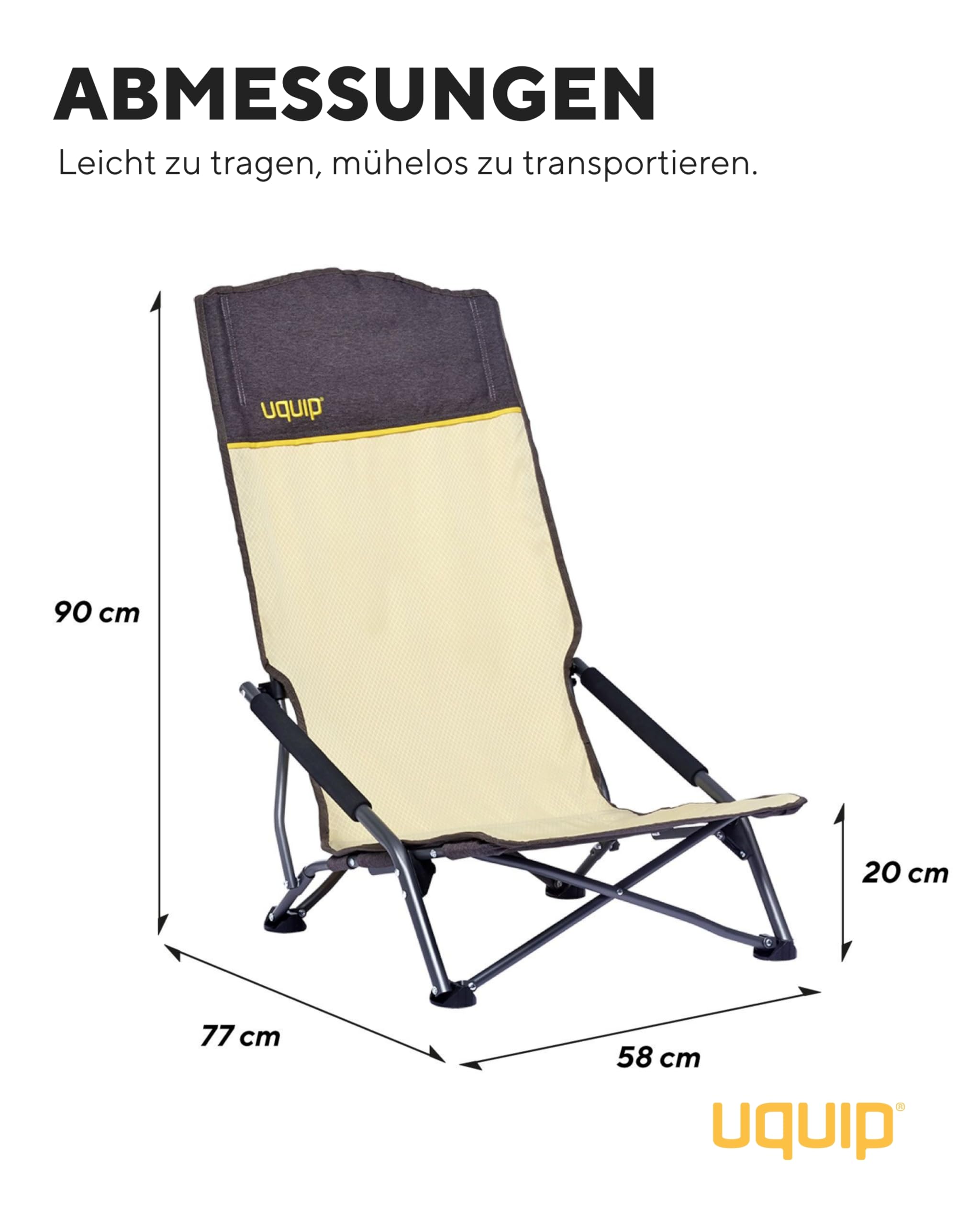 Uquip Campingstuhl Sandy XL boulder I faltbarer Strandstuhl mit 120 kg Traglast I kompakter Faltstuhl aus Stahl & Polyester I klappbarer Outdoor-Stuhl für Camping, Strand, Angeln, Garten & Festivals