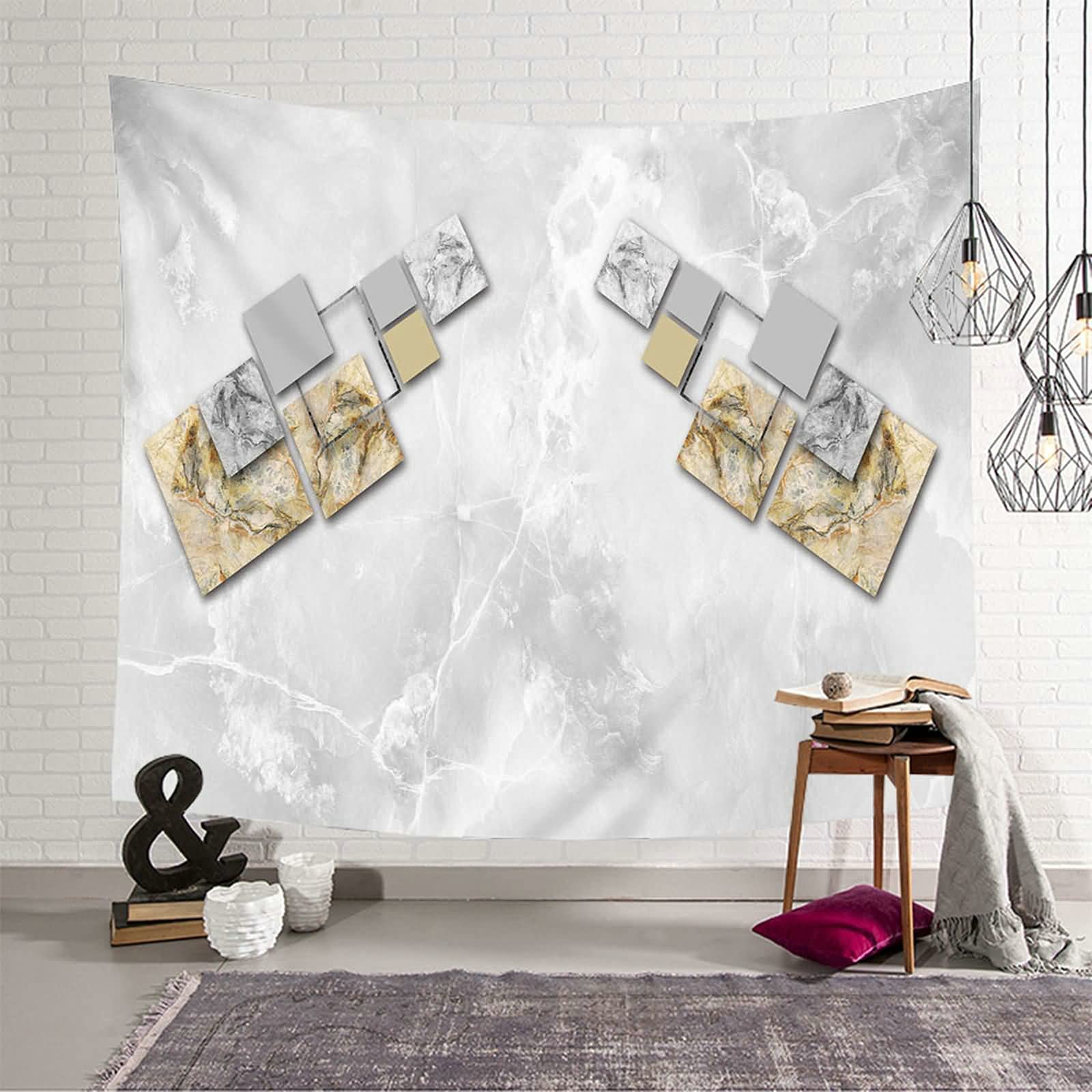 Tapiz de pared KnSam geométrico de poliéster gris y blanco 150x130 cm