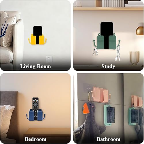 Miniatura 5 de 4Pcs Wall Mount Phone Holder Adhesive Wall Phone Mount Charging Stand and Remote Control Stand Multipurpose Socket Pocket Universal Deck Storage Box