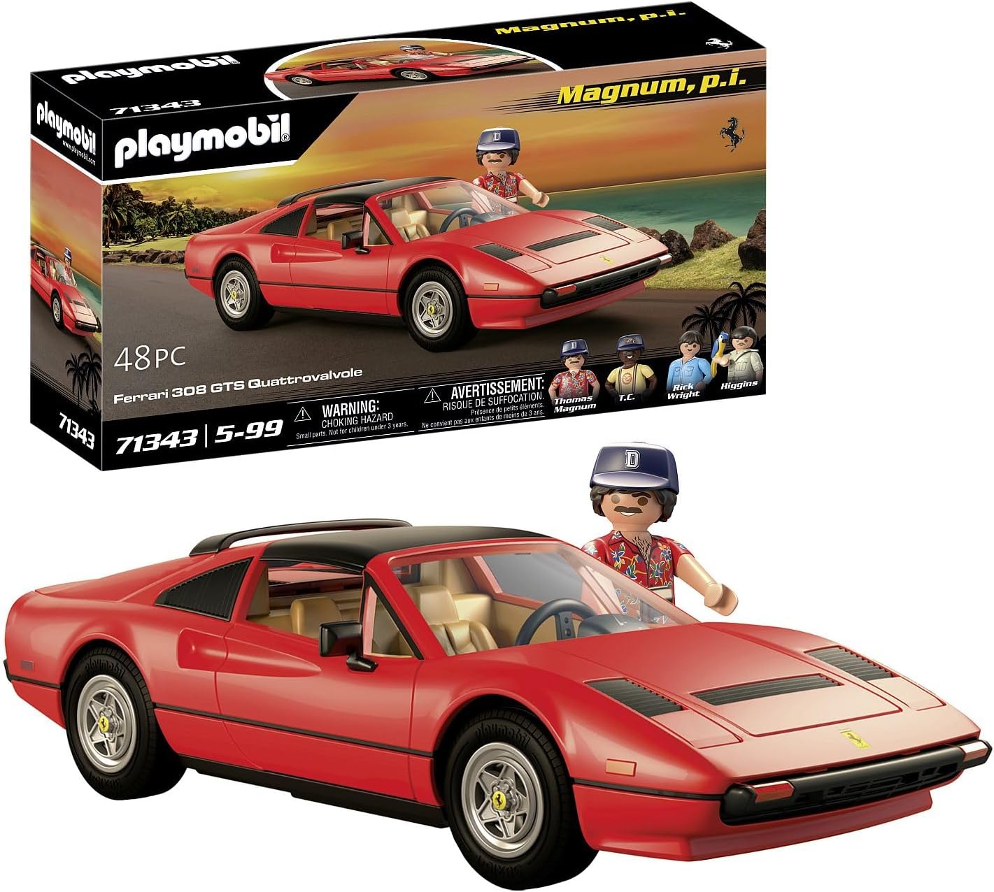 Playmobil 71343 Famous Cars Magnum, P.I. Ferrari 308 GTS Quattrovalvole, supercar, Collector's item for car enthusiasts, Toy for collectors and suitable for children ages 5+