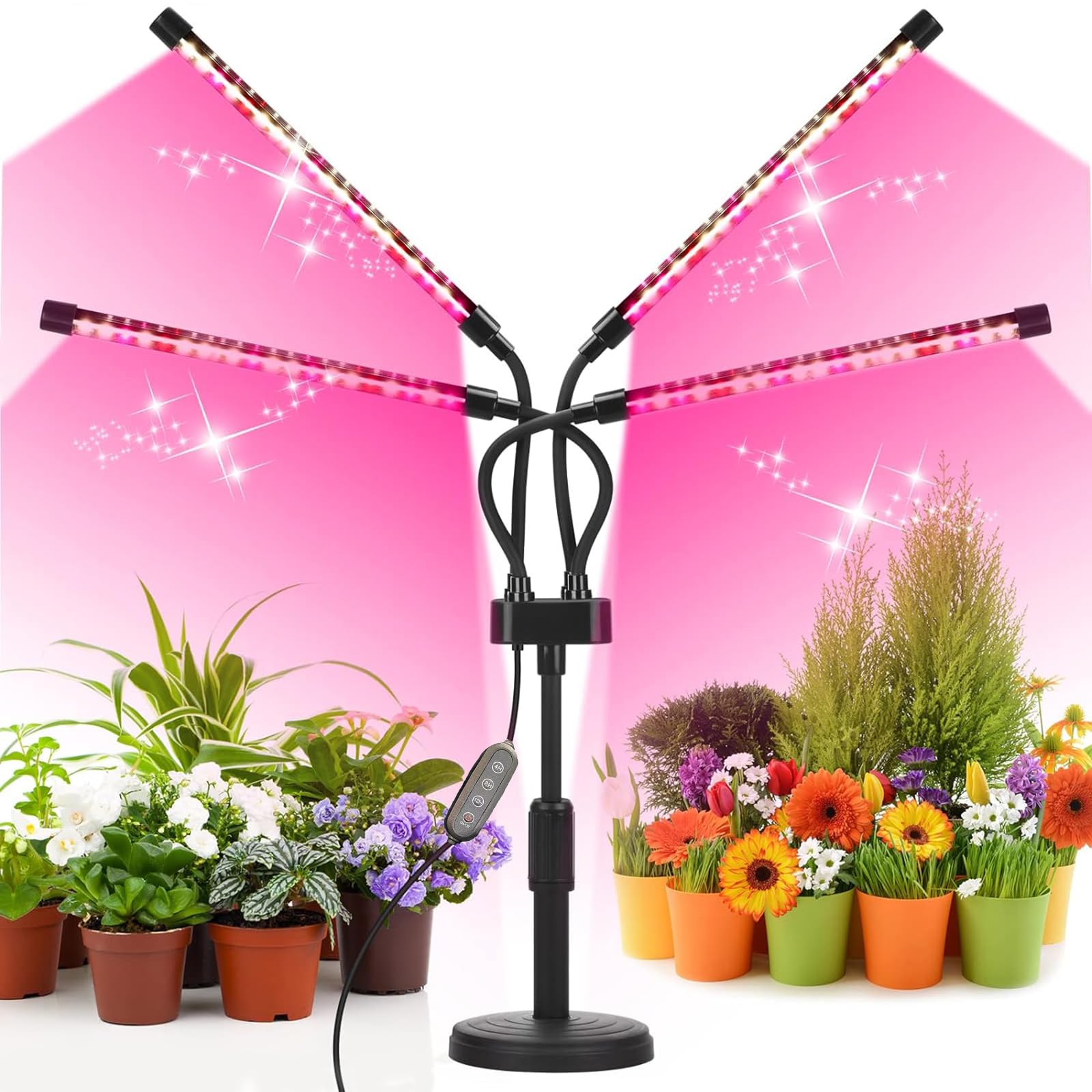 Grow Lights for Indoor Plants, Four Head LED Grow Light with Full Spectrum & Red White Spectrum for Indoor Plant Growing Lamp, 4/8/12H Timer, Adjustable Gooseneck, 3 Switch Modes - 1