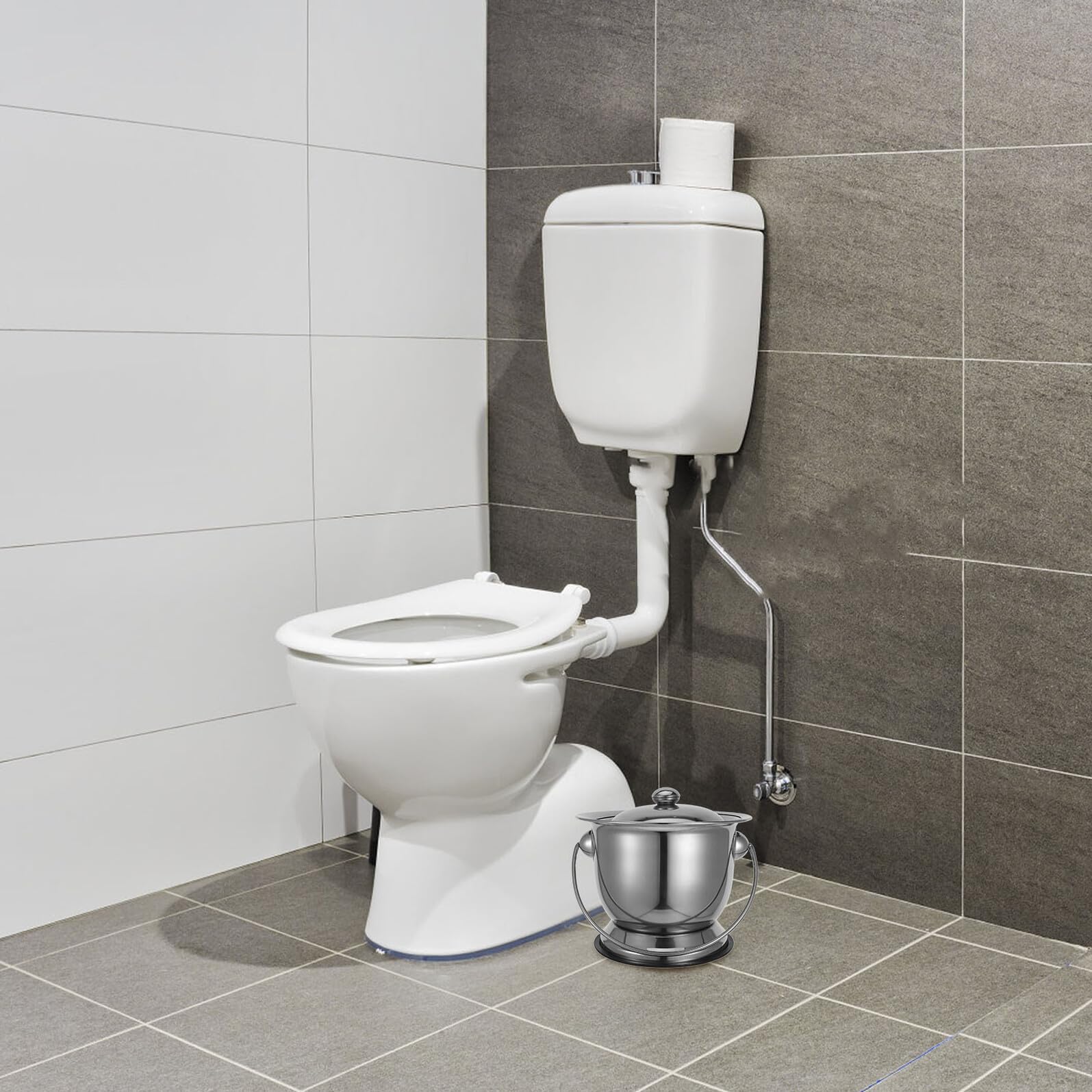 GARVALON Stalowy Bidet Przenośny z Pokrywą Duża Pojemność Stal Nierdzewna Nocnik dla Dorosłych Seniorów i Kobiet Ciąży Praktyczny Nocnik Turystyczny Do Łazienki i Opieki Domowej
