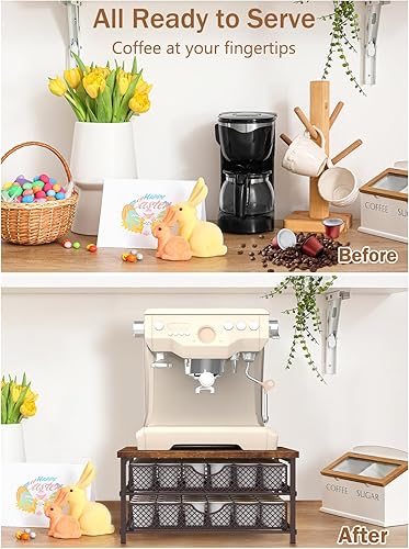 Miniatura 2 de MOOACE Soporte para cápsulas de café para portavasos K, cajón de cápsulas de café para mostrador, almacenamiento K-Cup de 2 niveles con cestas