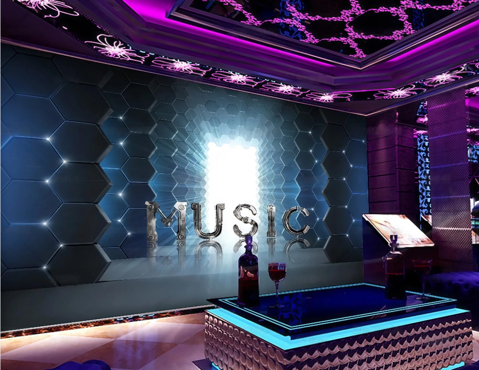 Carta Da Parati Tridimensionale Blu Avenue Of Stars Musica Meccanica Bar A Tema Ristorante Occidentale Sfondo Murale Carta Da Parati Del Tè Pomeridiano Caffetteria,3D,200x140 Cm