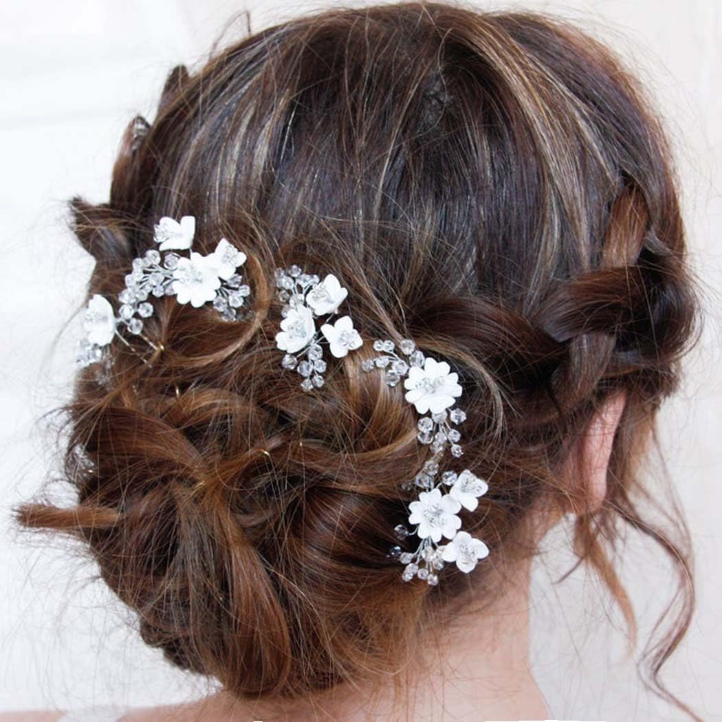JAKAWIN Flower Hair Pins Wedding Hair Accessories Beaded Bridal Hair Clips for Women