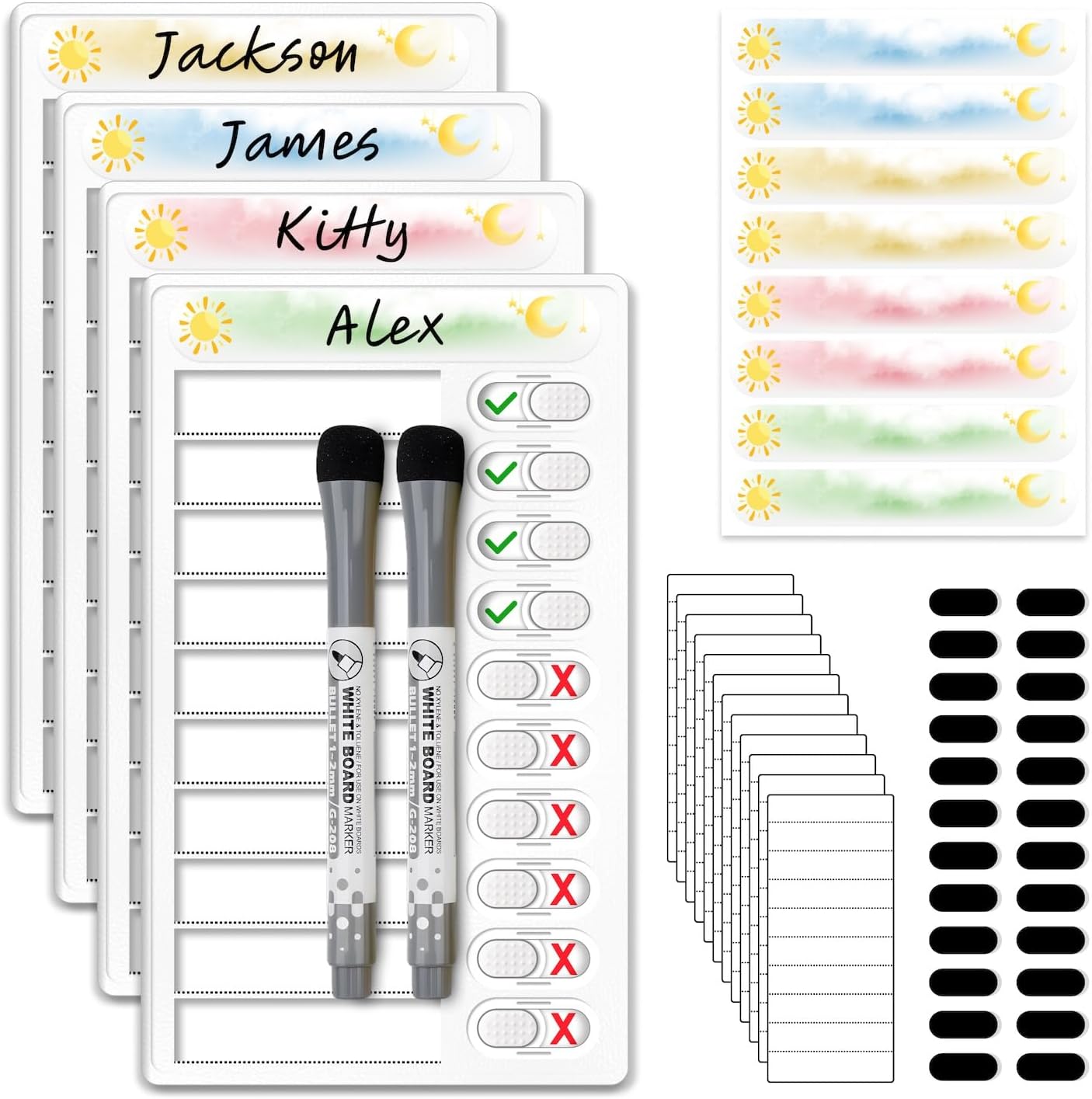 Upgraded Slider Dry Erase Chore Chart for Kids Multiple Kids, Whiteboard Magnetic Morning/Bedtime Routine Chart for Kids Toddlers Teens Adult, Visual Schedule for Kids with Autism