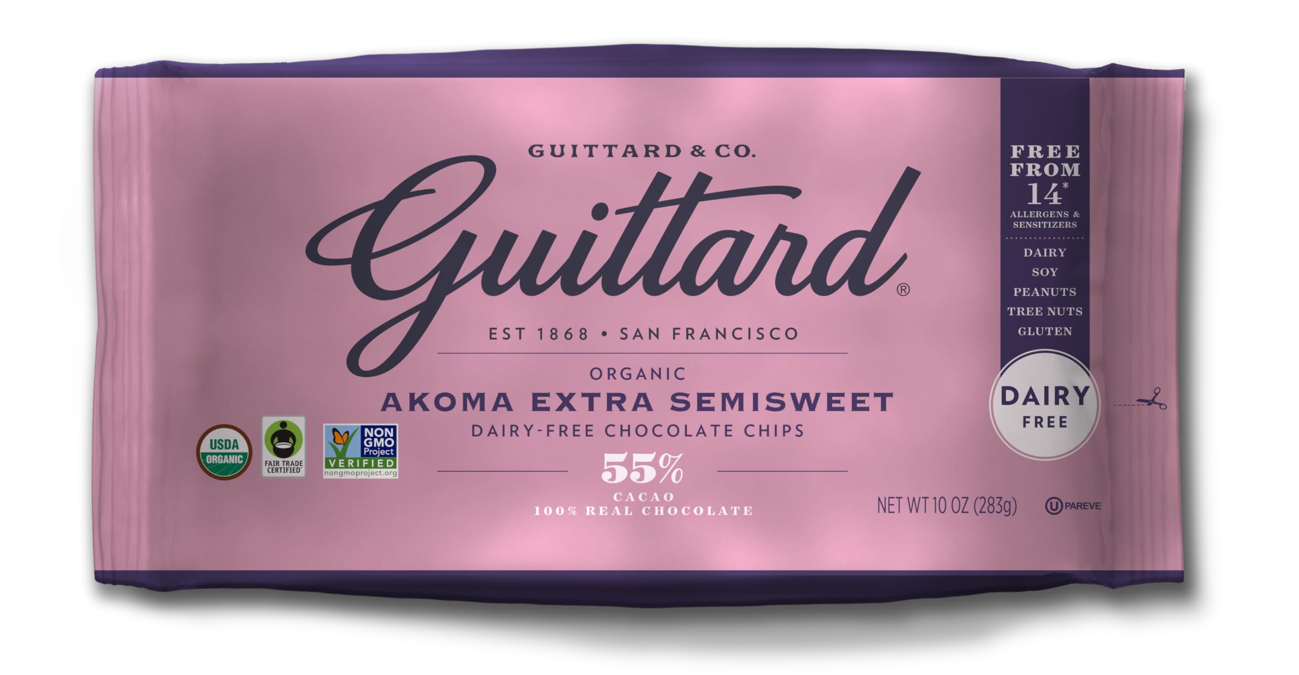 GUITTARD Organic WTG Akoma Semisweet Chocolate Chips, 10 OZ