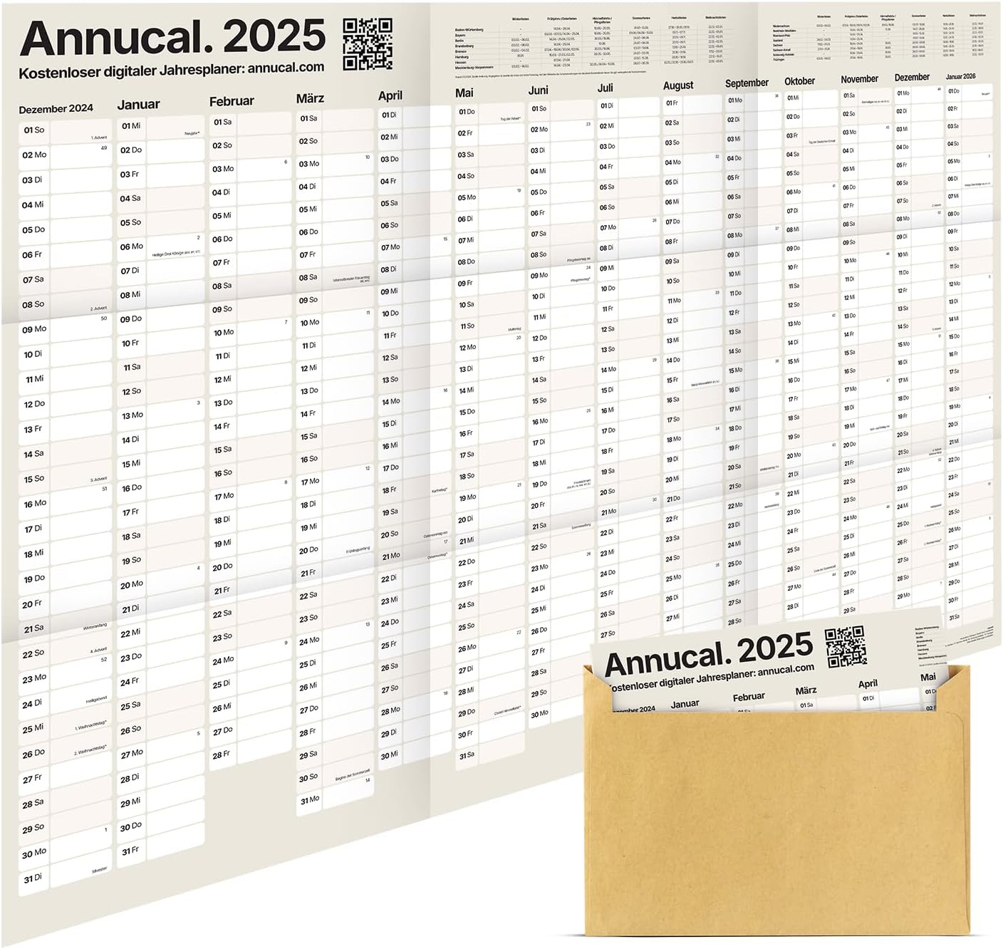 PACKLIST® Jaarplanner 2025 voor aan de Muur - Grote Kalender Poster DIN