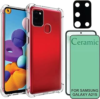 Kit Capinha Antiqueda Reforçada + Película Vidro + Película Câmera Compatível Samsung Galaxy A21s