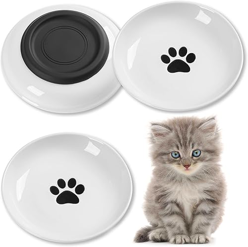 Miniatura 7 de Cuencos de comida para gatos, cuencos de cerámica para gatos con parte inferior de silicona antideslizante, paquete de 3 platos silenciosos para