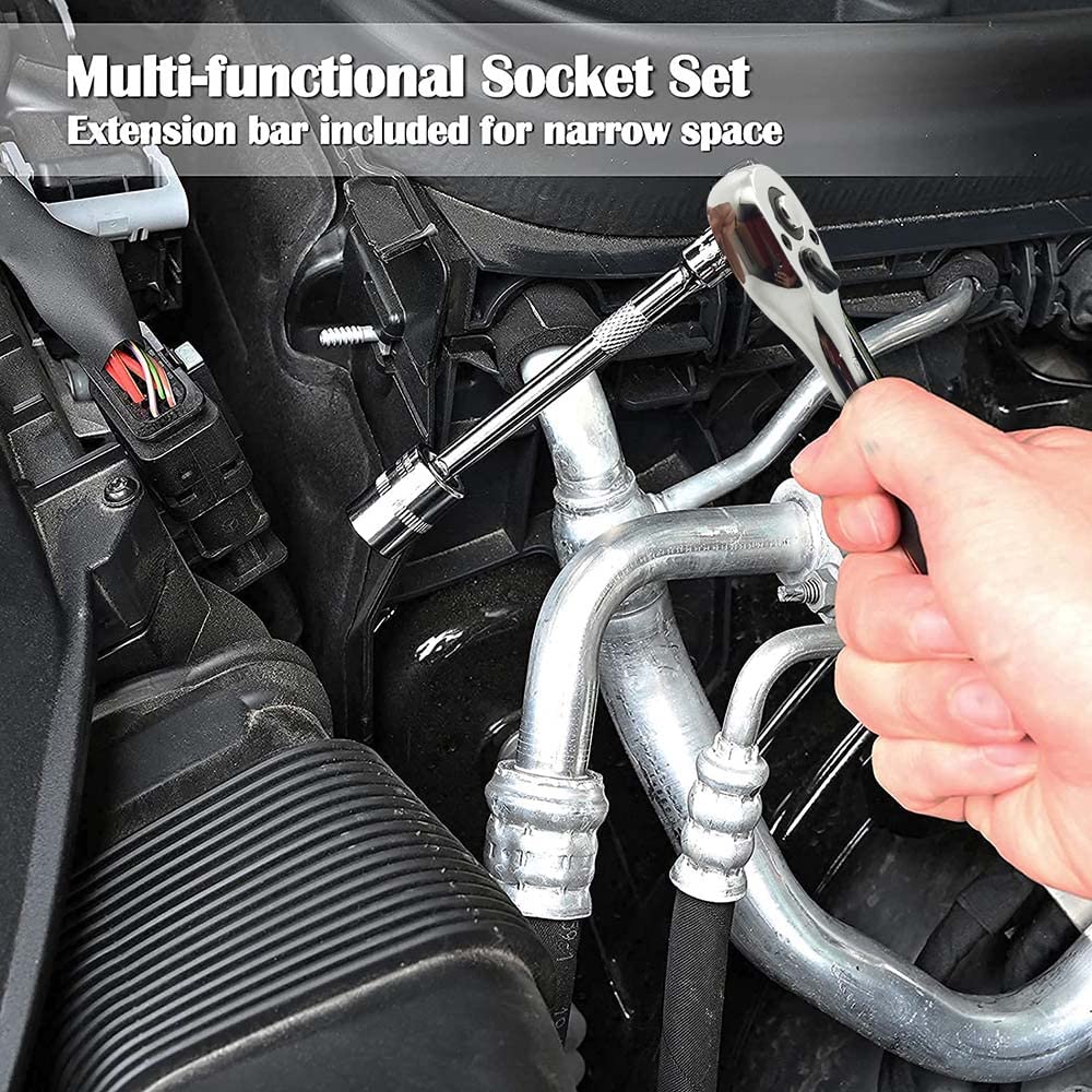 Volo 46 Pieces 1/4 Inch Socket Wrench Tool Kit with Ratchet Screwdriver, Metric Sockets & Extension Bar | Mechanic Tool Set for Auto, Bike Repair & Household with Storage Case 4