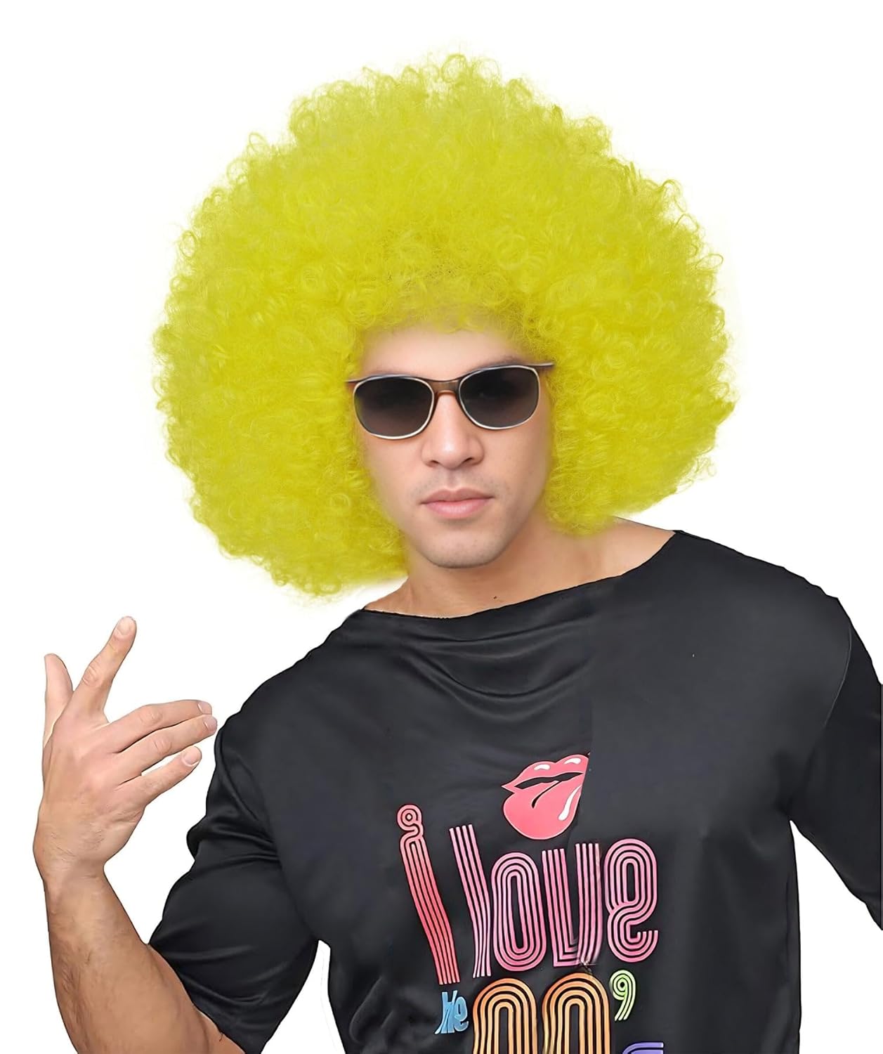 Adult Men’s Yellow Big Curly Afro Wig | Bold Hair for Halloween, Cosplay and Themed Parties