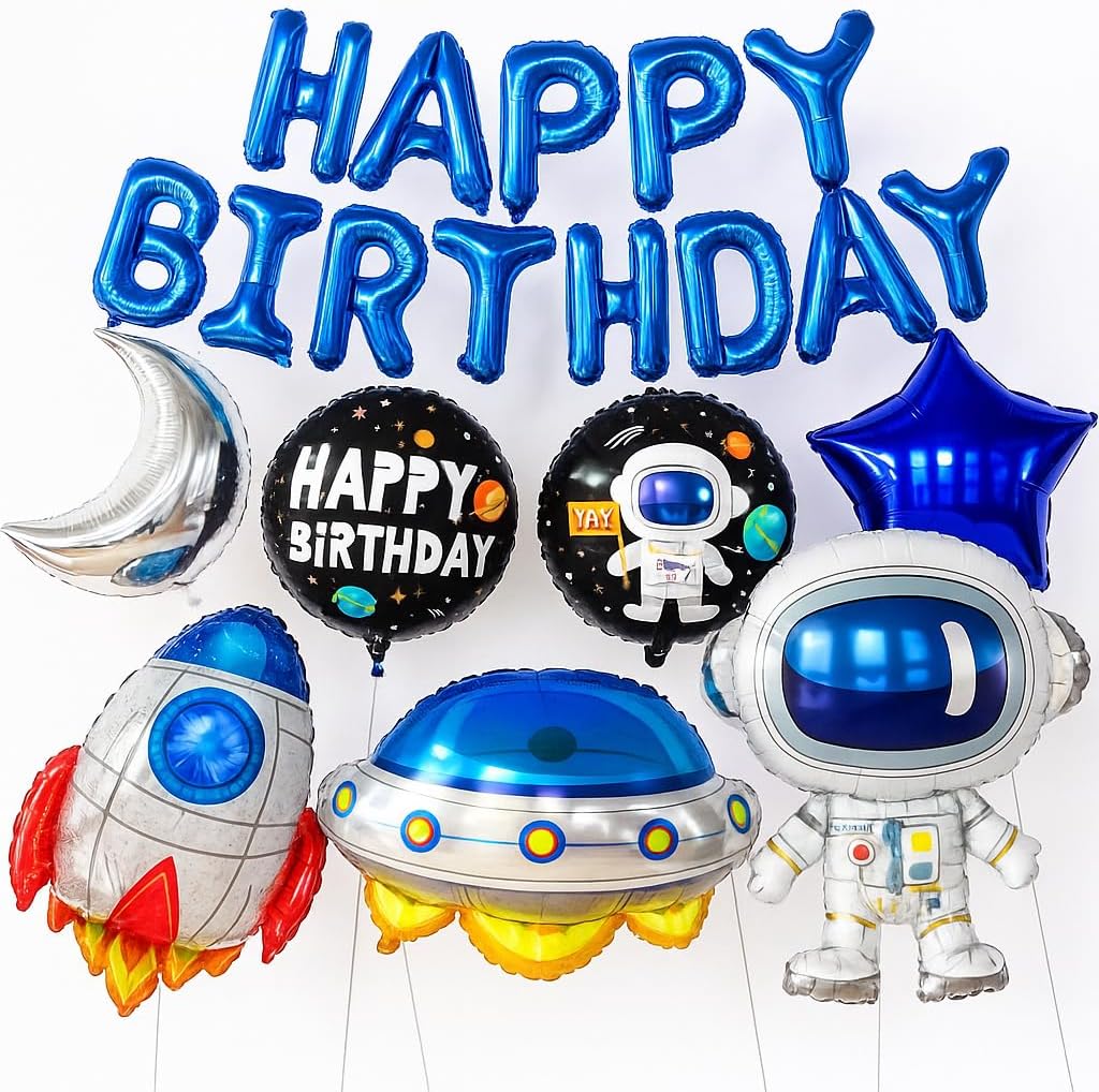 KatchOn, Large Happy Birthday Outer Space Balloons Set - Pack of 22 | Space Birthday Balloons for Rocketship Themed Decorations | Space Themed Party Decorations for Outer Space Party Decorations