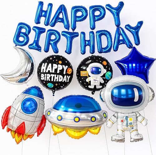 KatchOn, Juego de globos grandes del espacio exterior de feliz cumpleaños, paquete de 22, globos de cumpleaños espaciales para decoraciones