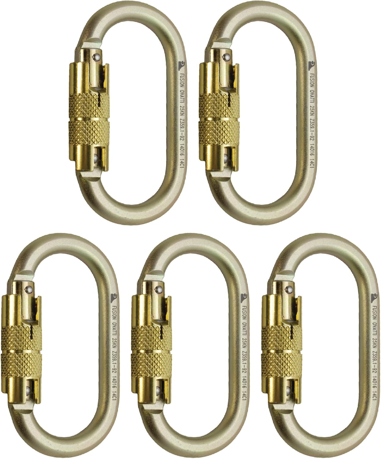Auto Locking Carabiner 25KN (5-Pack) - Fusion Climb® Ovatti - Professional Rock Climbing - Heavy Duty Steel Clip - Auto Locking Carabiner for Climbing, Rappelling, D Shaped - UIAA ANSI Compliant
