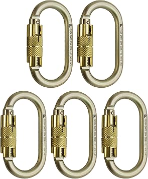 Auto Locking Carabiner 25KN 5-Pack - Fusion Climb Ovatti - Professional Rock Climbing - Heavy Duty Steel Clip - Auto Locking Carabiner for Climbing, Rappelling, D Shaped - UIAA ANSI Compliant