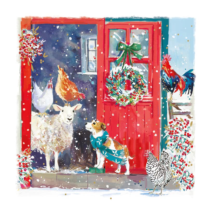 Christmas On The Farm Animal Friends - Pack of 6 Festive Art Foiled Charity Xmas & New Year Cards by Ling Design