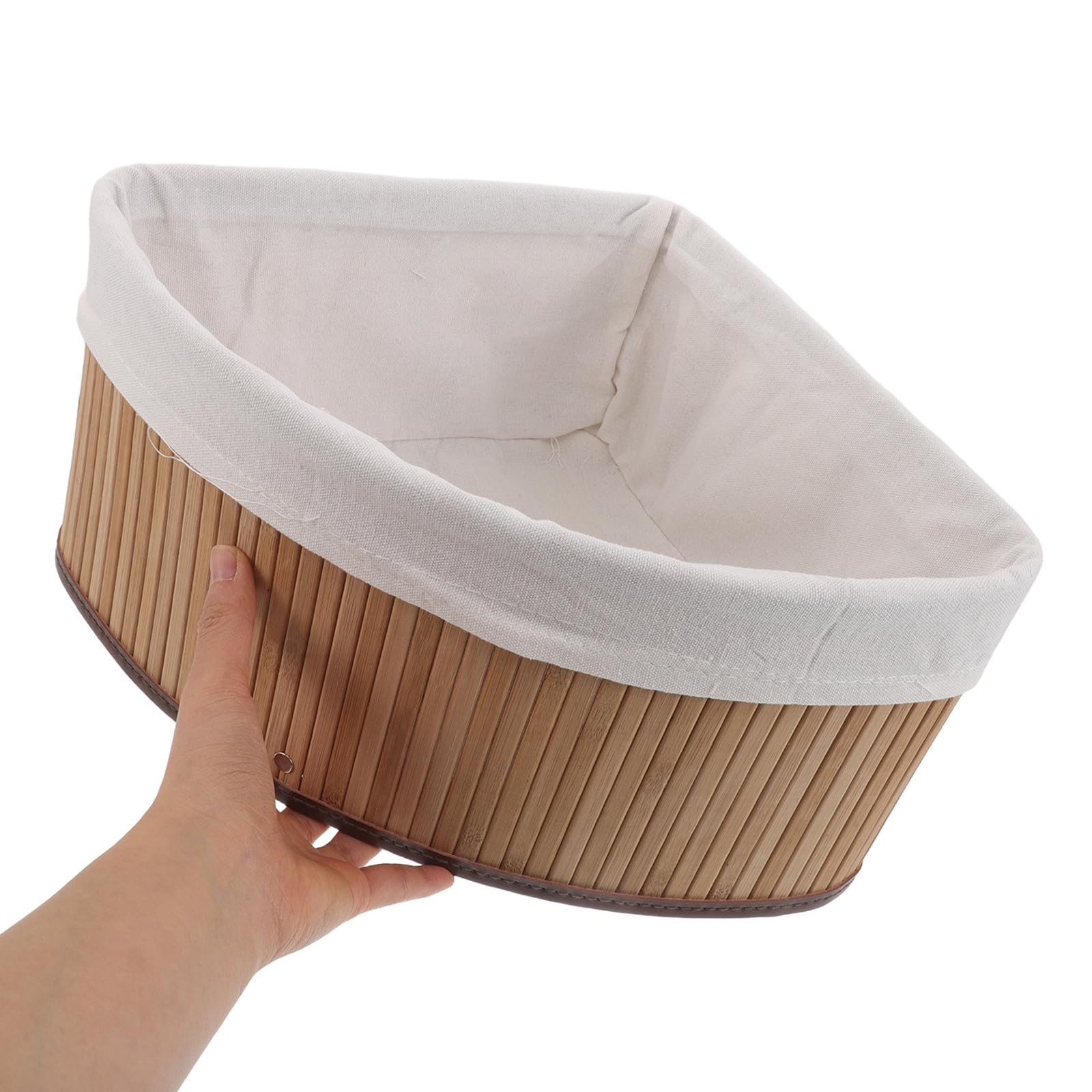 SHINEOFI Cesta de Bambú en Forma de Abanico para Almacenamiento en Esquina con Forro Lavable, Diseño que Ahorra Espacio y Alta Capacidad de Carga para Baño y Cocina